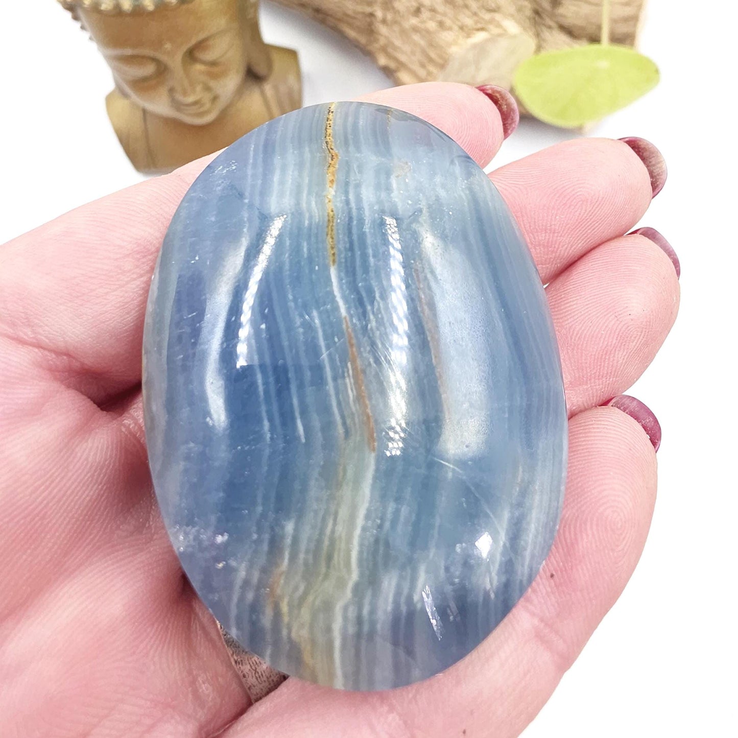 Blue Onyx Palm Stone – Calm, Strength & Throat Chakra Energy Crystal, 70g