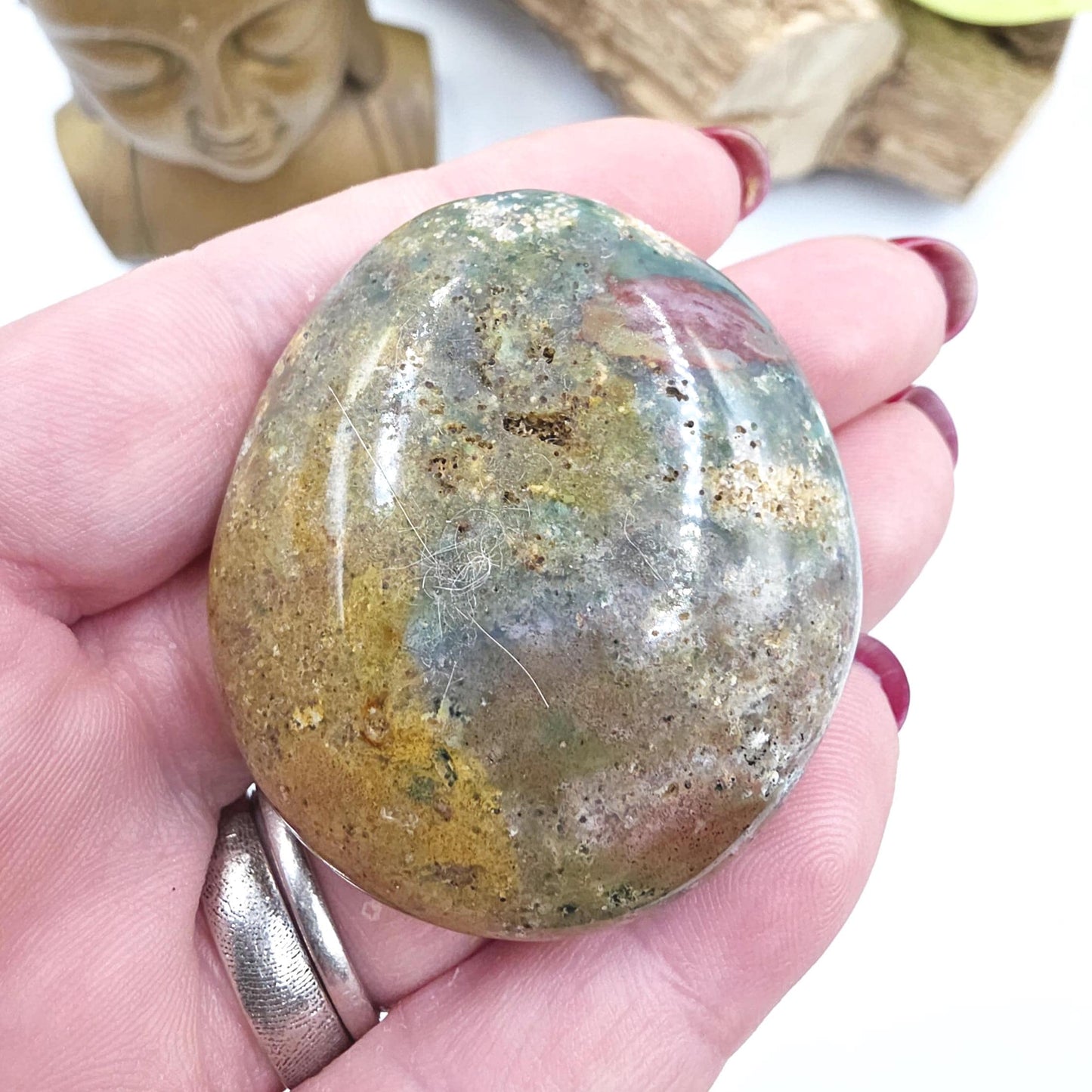 Ocean Jasper Palm Stone - Joy & Renewal Healing Crystal - 55g