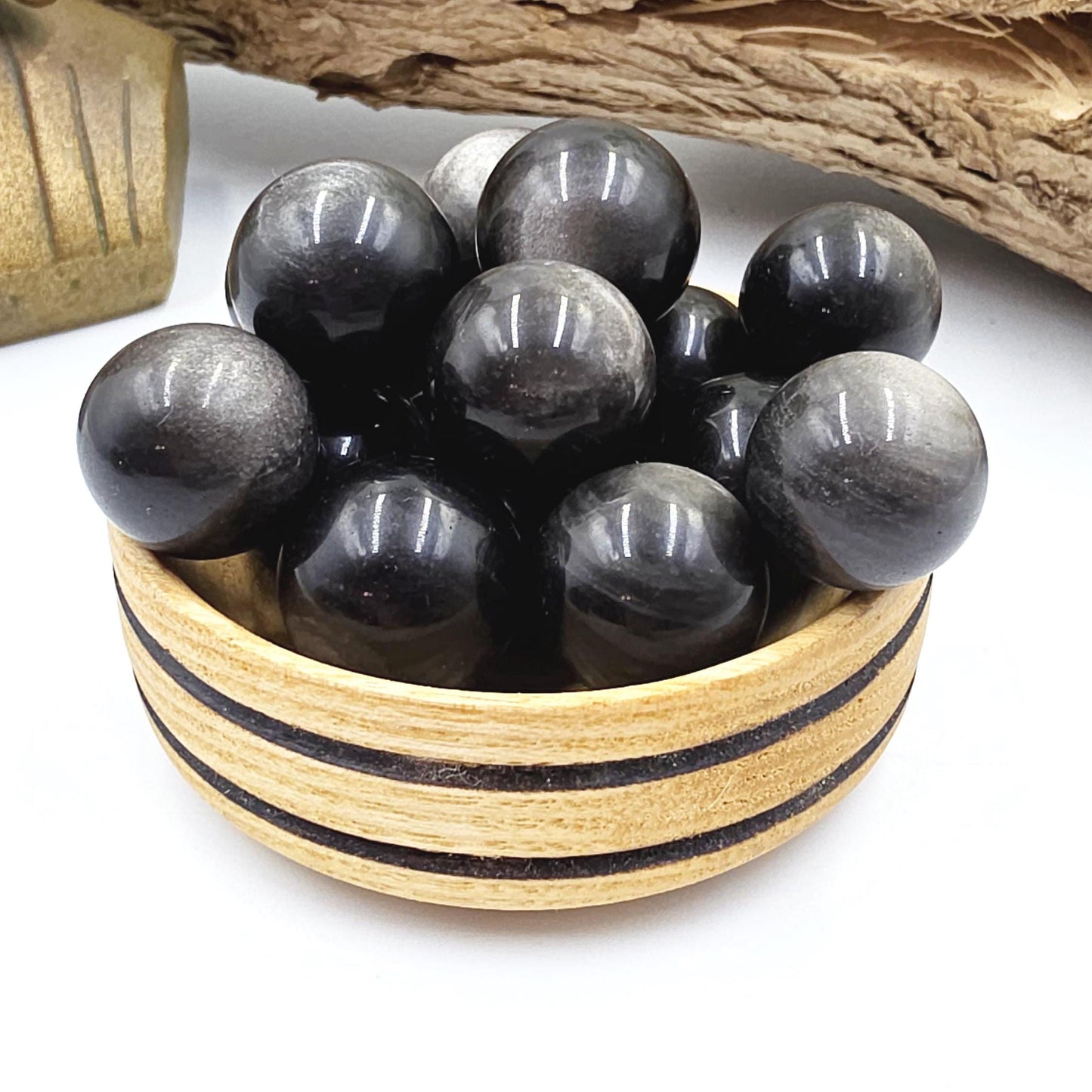 Silver Sheen Obsidian Mini Spheres – Protection, Insight & Root Chakra Crystal, 18-21mm
