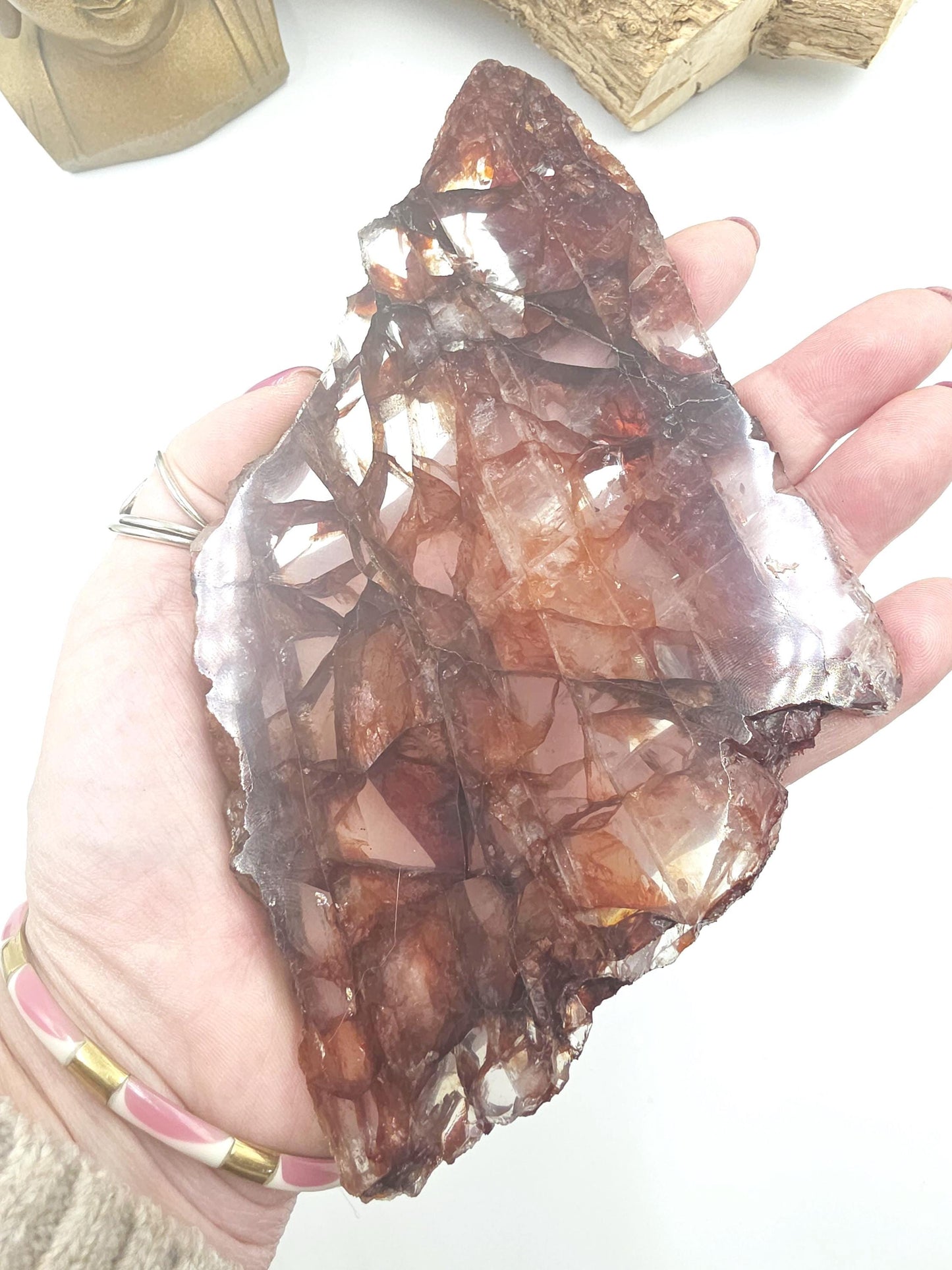 High Grade Fire Quartz Slice Slab – Hematoid Quartz for Grounding, Clarity & Balanced Energy, 295g