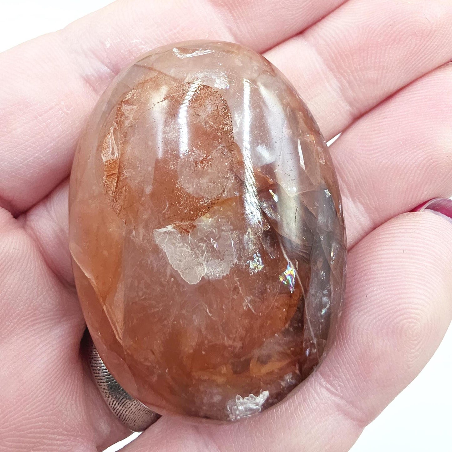 Little Fire Quartz (Hematoid) Palm Stone with rainbows – Strength, Confidence & Root Chakra Energy Crystal, 40g