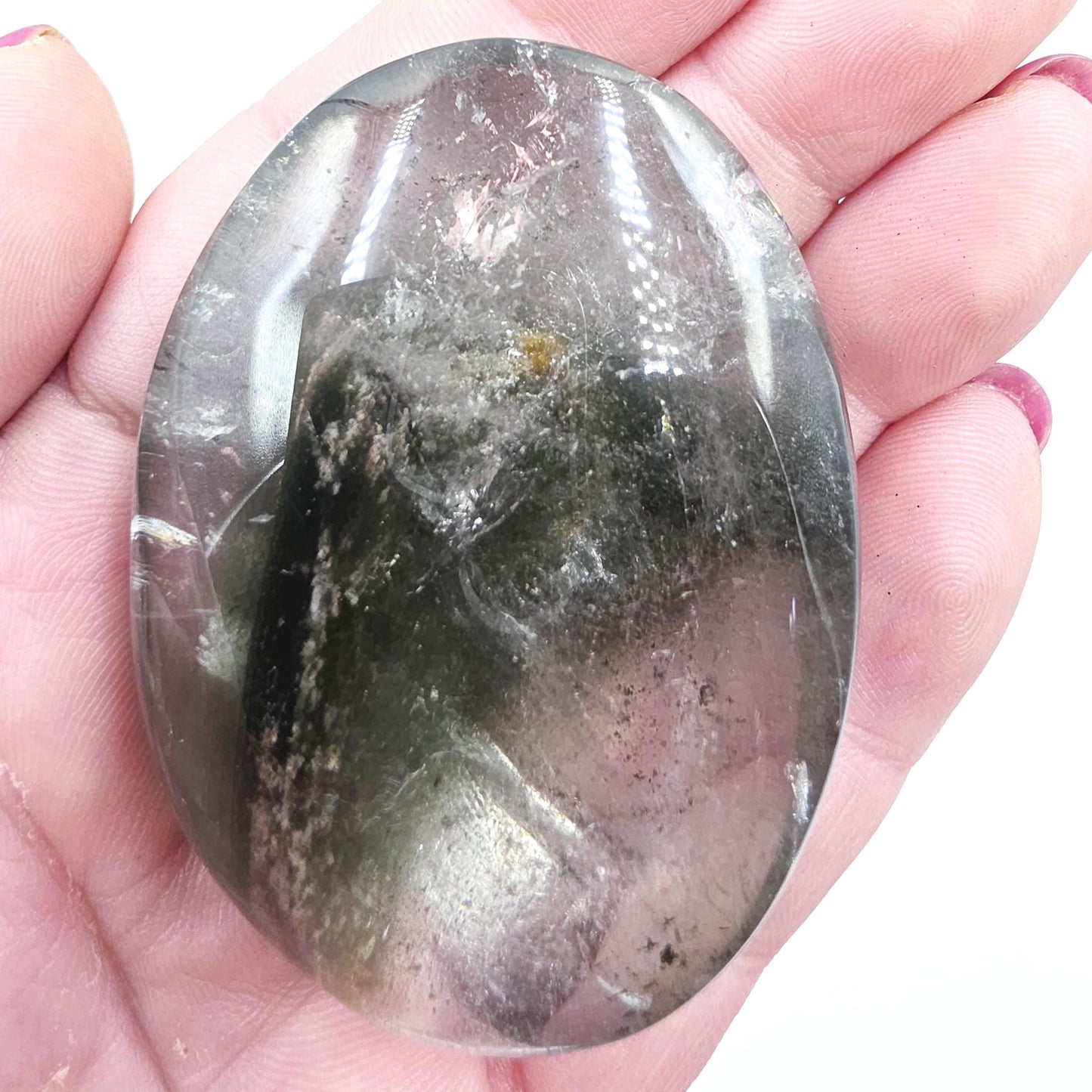 Unique Garden Quartz (Lodolite) Palm Stone – Manifestation, Clarity & Inner Journey Healing Crystal, 100g