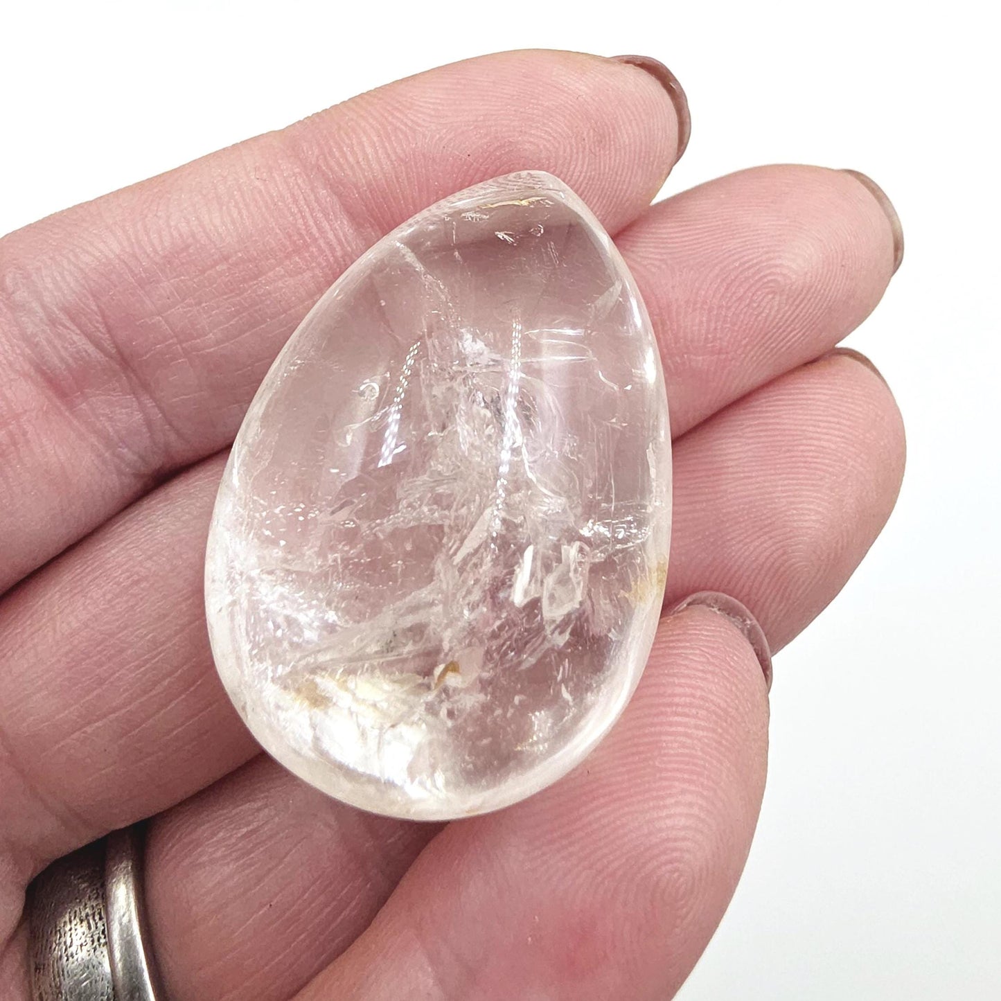 High Grade Enhydro Quartz Teardrop Palm Stone – 2 Moving Water Bubbles, Natural Rainbows & Amplifying Energy Crystal, 20g