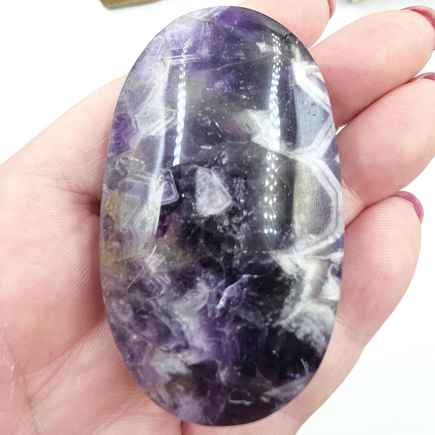 Dream Amethyst (Chevron Amethyst) Palm Stone – Calm, Intuition & Crown Chakra Crystal, 95g
