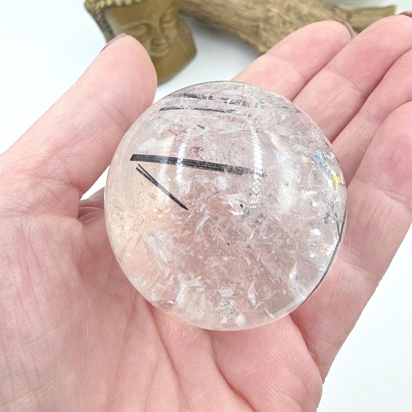 High Grade Black Rutile Quartz Sphere with Rainbows – Protection, Clarity & Energy Amplification Crystal, 50mm