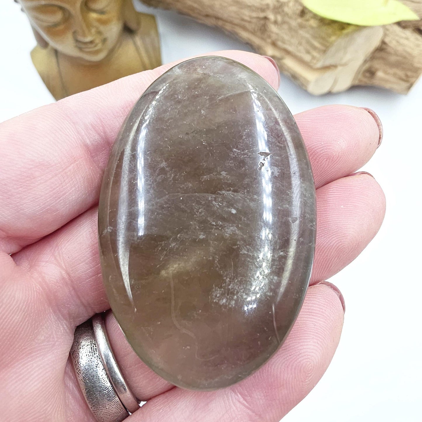 Dark Prasiolite (Green Quartz) Palm Stone – Heart Healing, Growth & Calming Energy Crystal, 45g