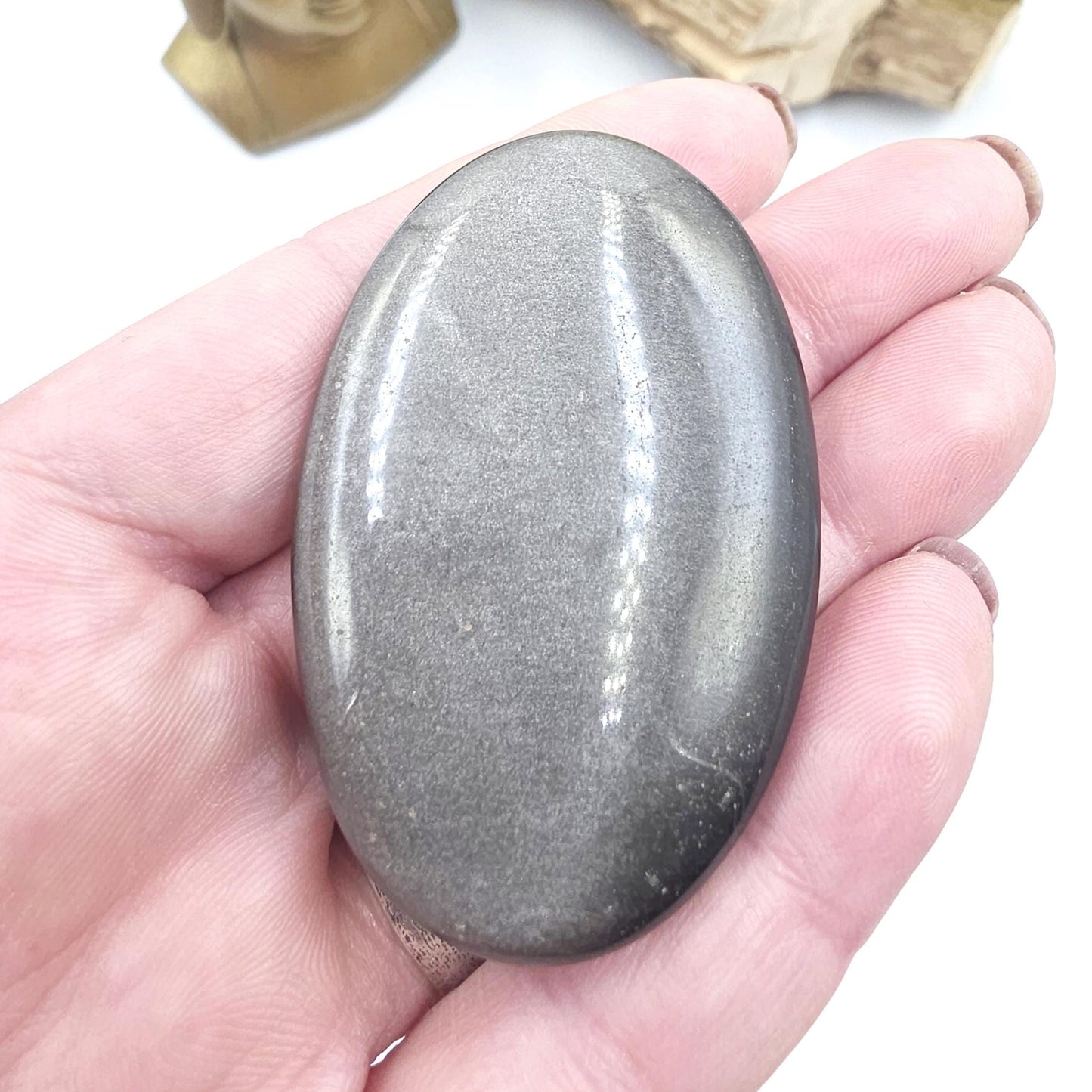 Silver Sheen Obsidian Palm Stone – Protection, Insight & Root Chakra Energy Crystal, 35g