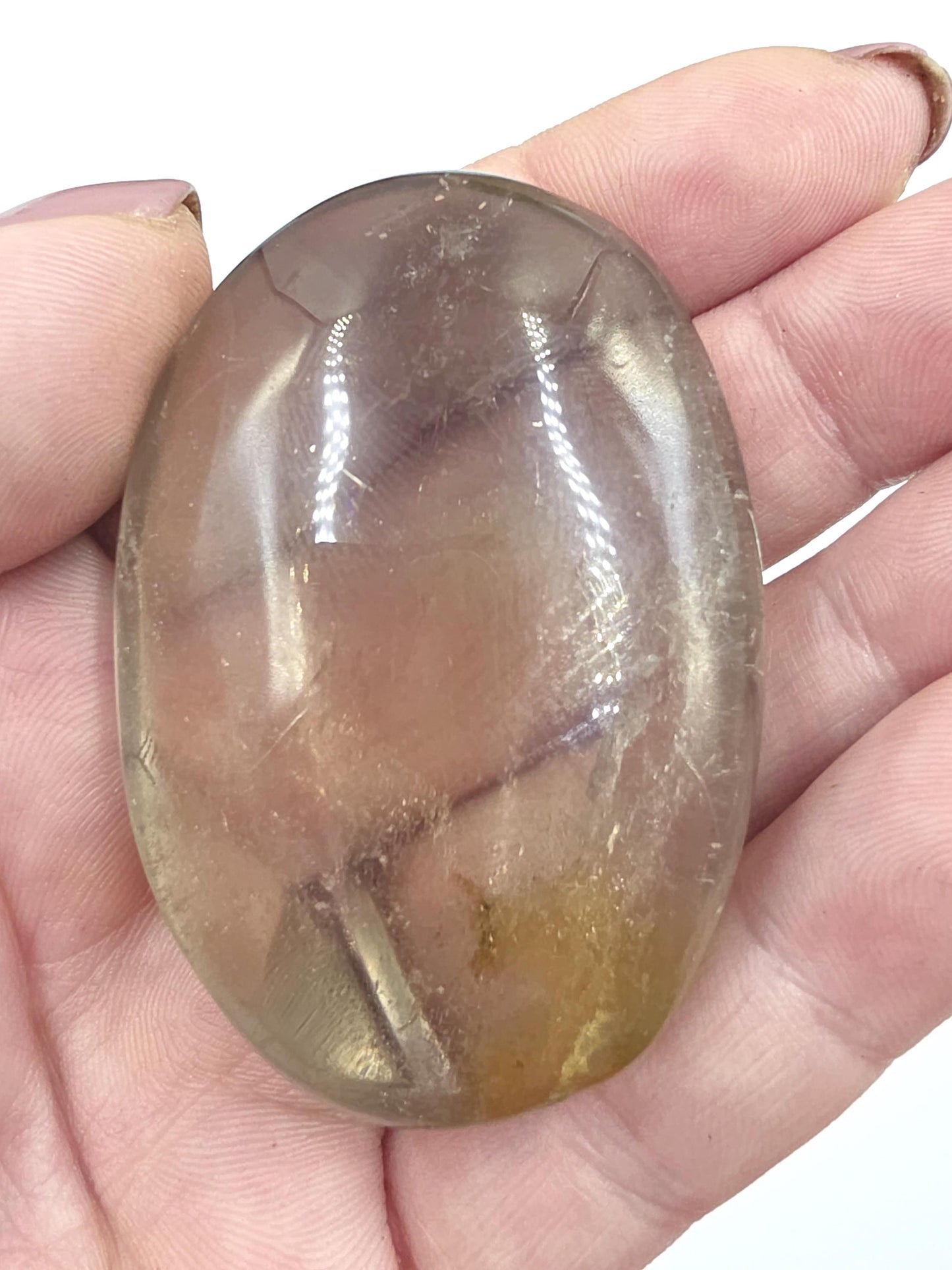 Smoky Quartz Palm Stone with Golden Healer Inclusions – Grounding & Healing Crystal, 80g