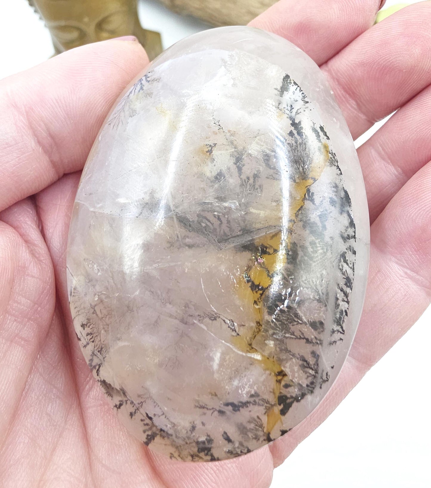 Large Rare Dendritic Quartz Palm Stone – Clarity, Growth and Root & Crown Chakra Crystal, 155g