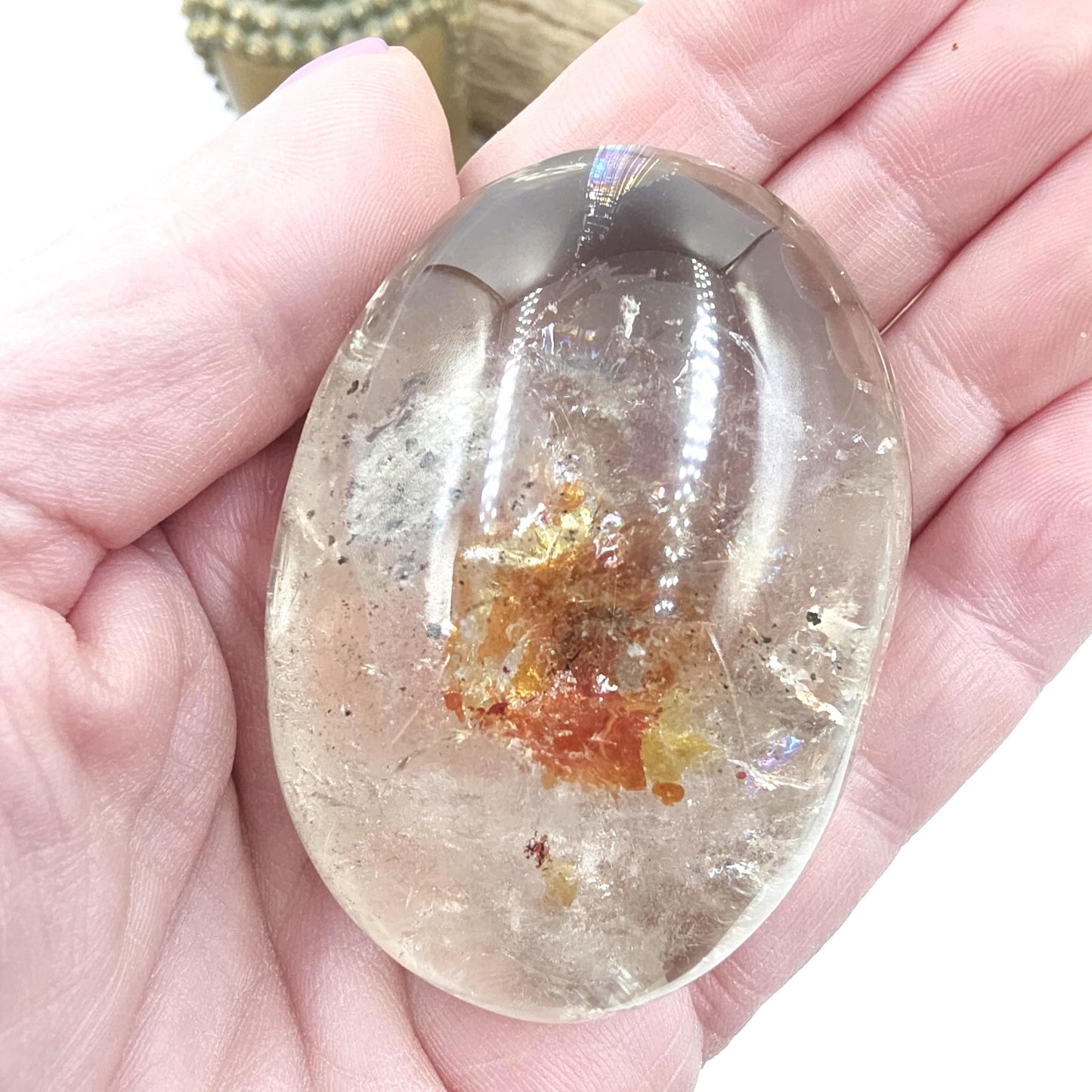 Rare High Grade Koi Quartz Palm Stone – Healing, Clarity & Golden Healer Energy Crystal, 130g