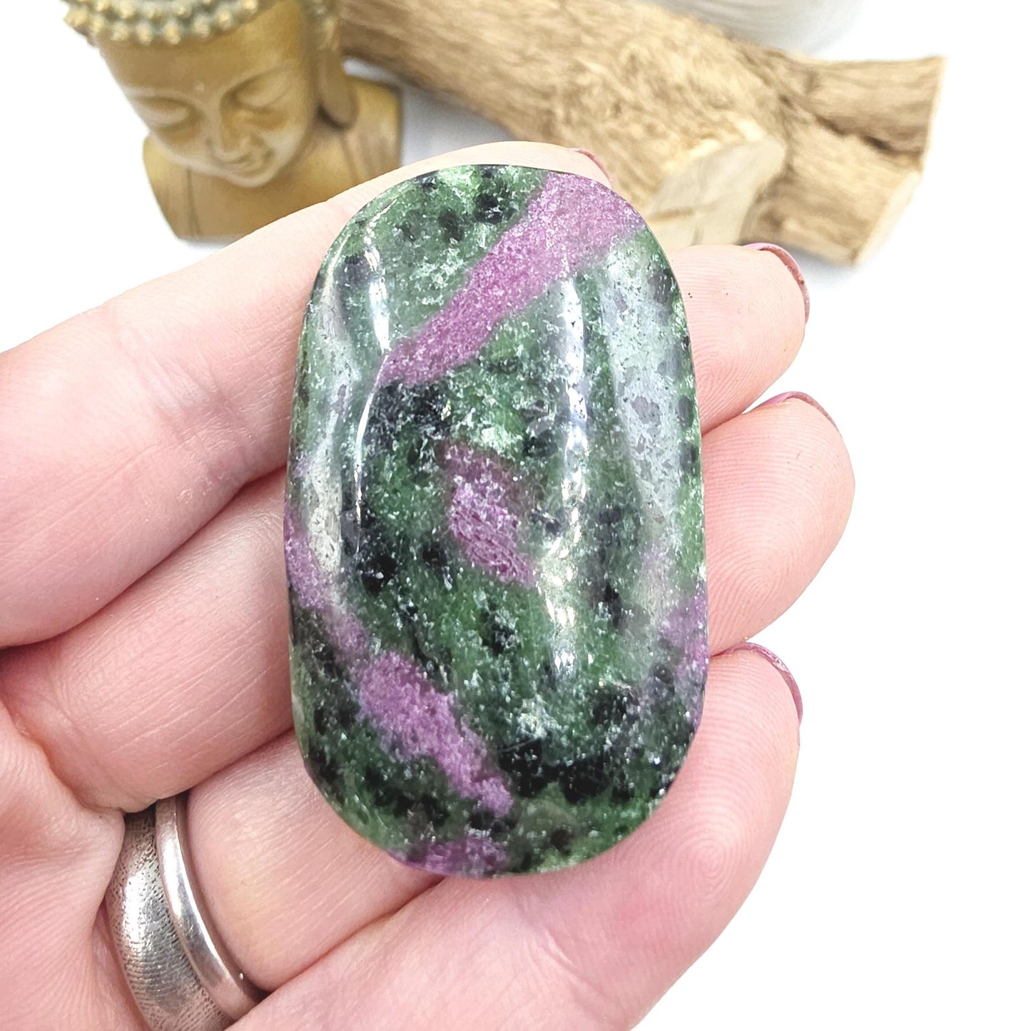 Ruby in Zoisite Palm Stone - Heart Chakra & Vitality Healing Crystal - 45g