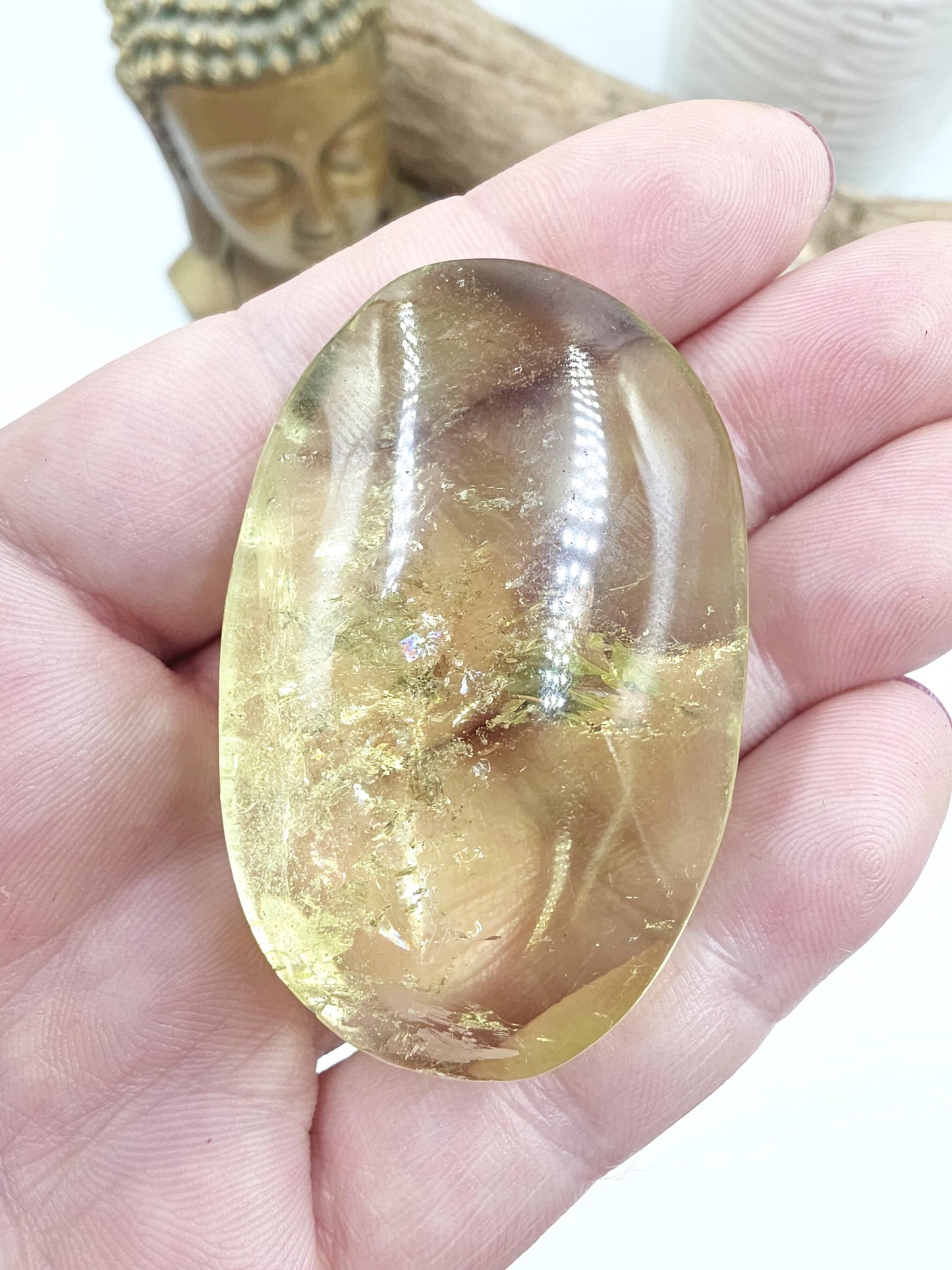 Sparkly Citrine Palm Stone with Rainbows – Abundance, Confidence & Solar Plexus Crystal, 55g