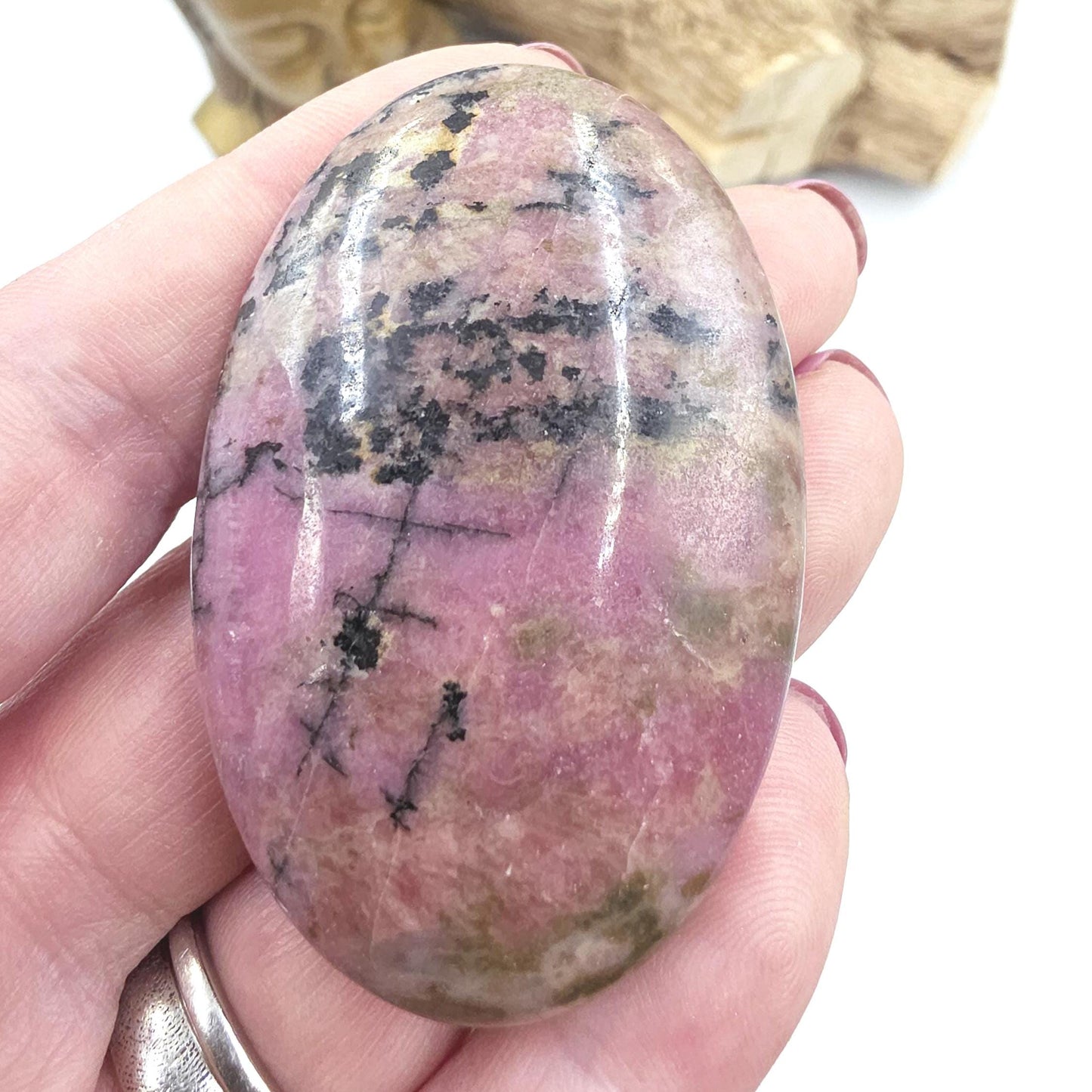 Rhodonite Palm Stone – Emotional Healing, Compassion & Grounded Heart Support Crystal, 65g