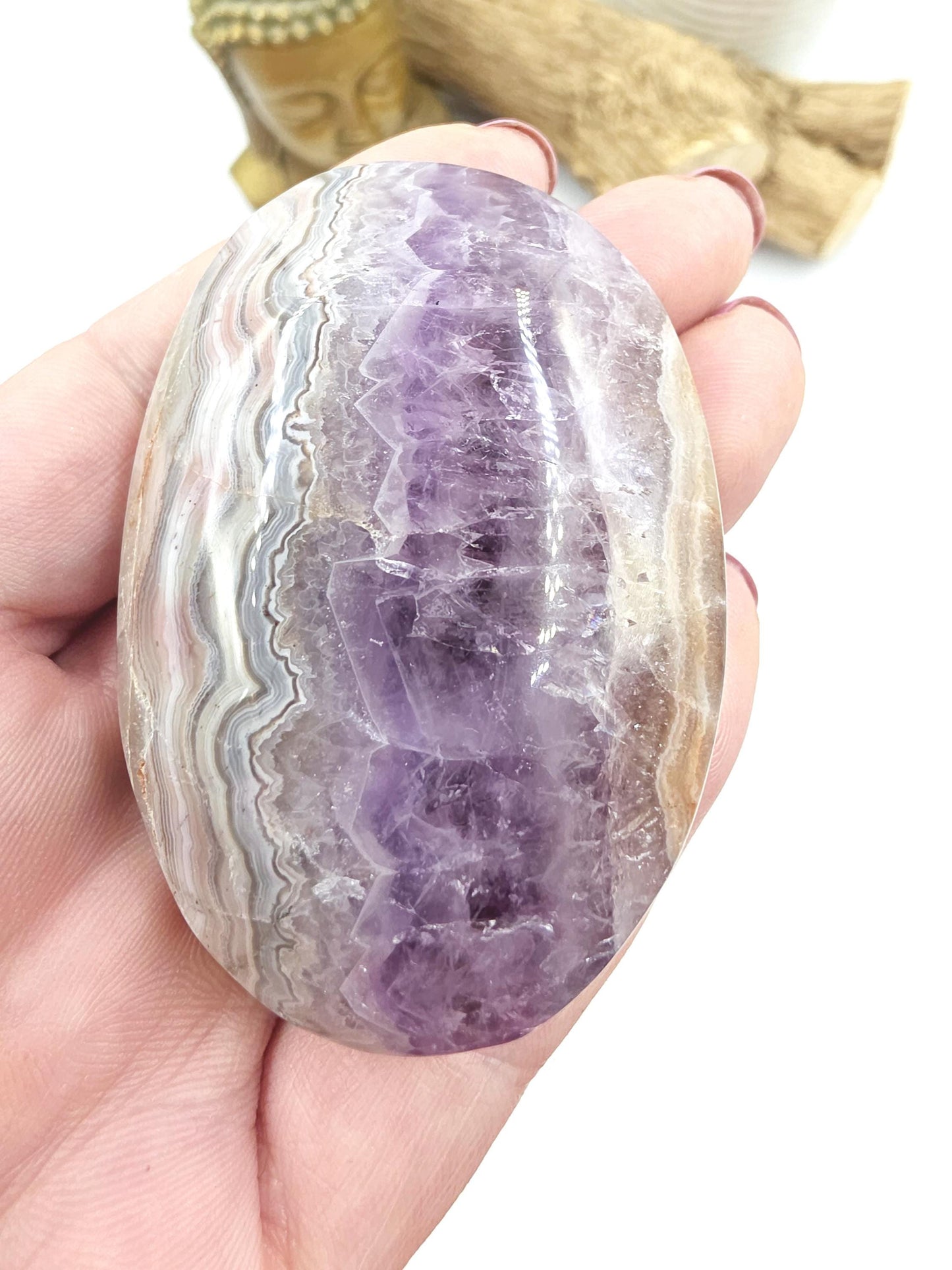Large Amethyst Agate Palm Stone – Calm, Protection & Spiritual Healing Crystal, 105g