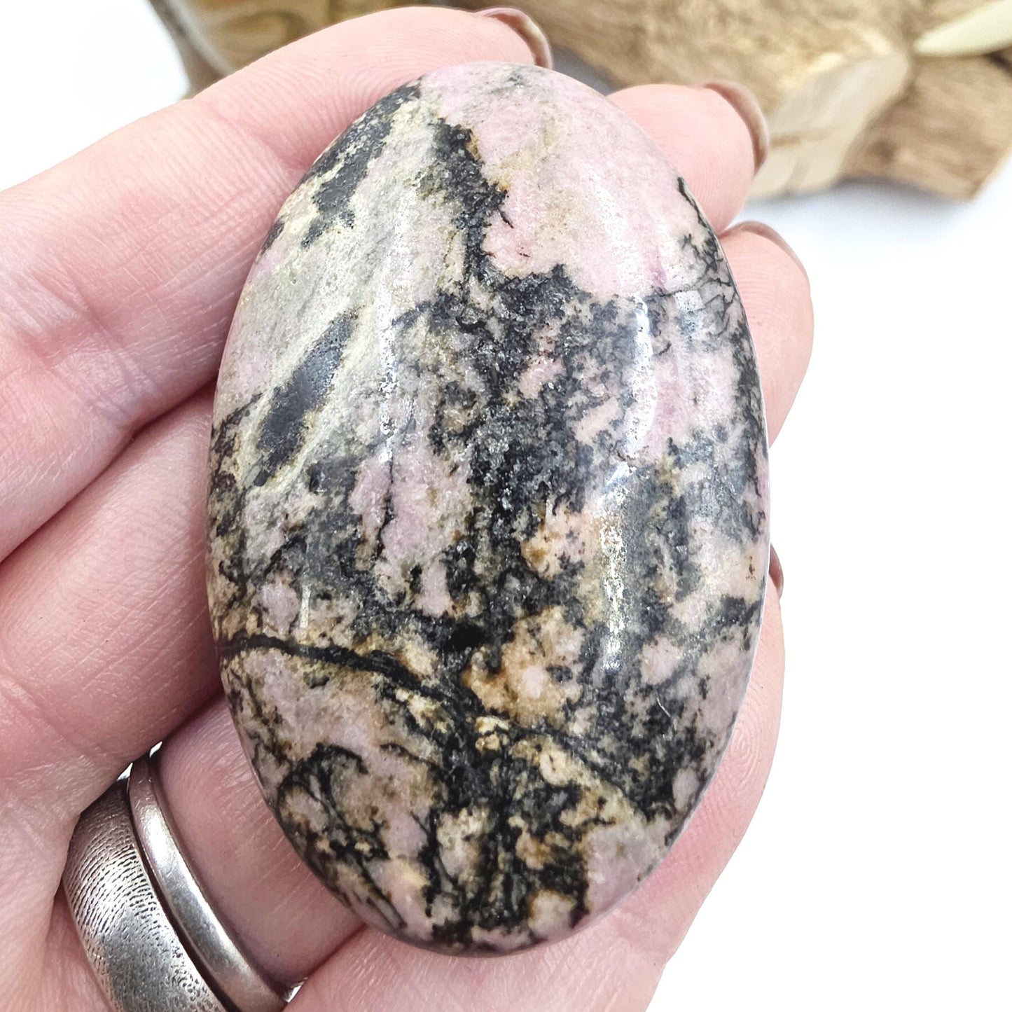 Rhodonite Palm Stone – Emotional Healing, Compassion & Grounded Heart Support Crystal, 55g