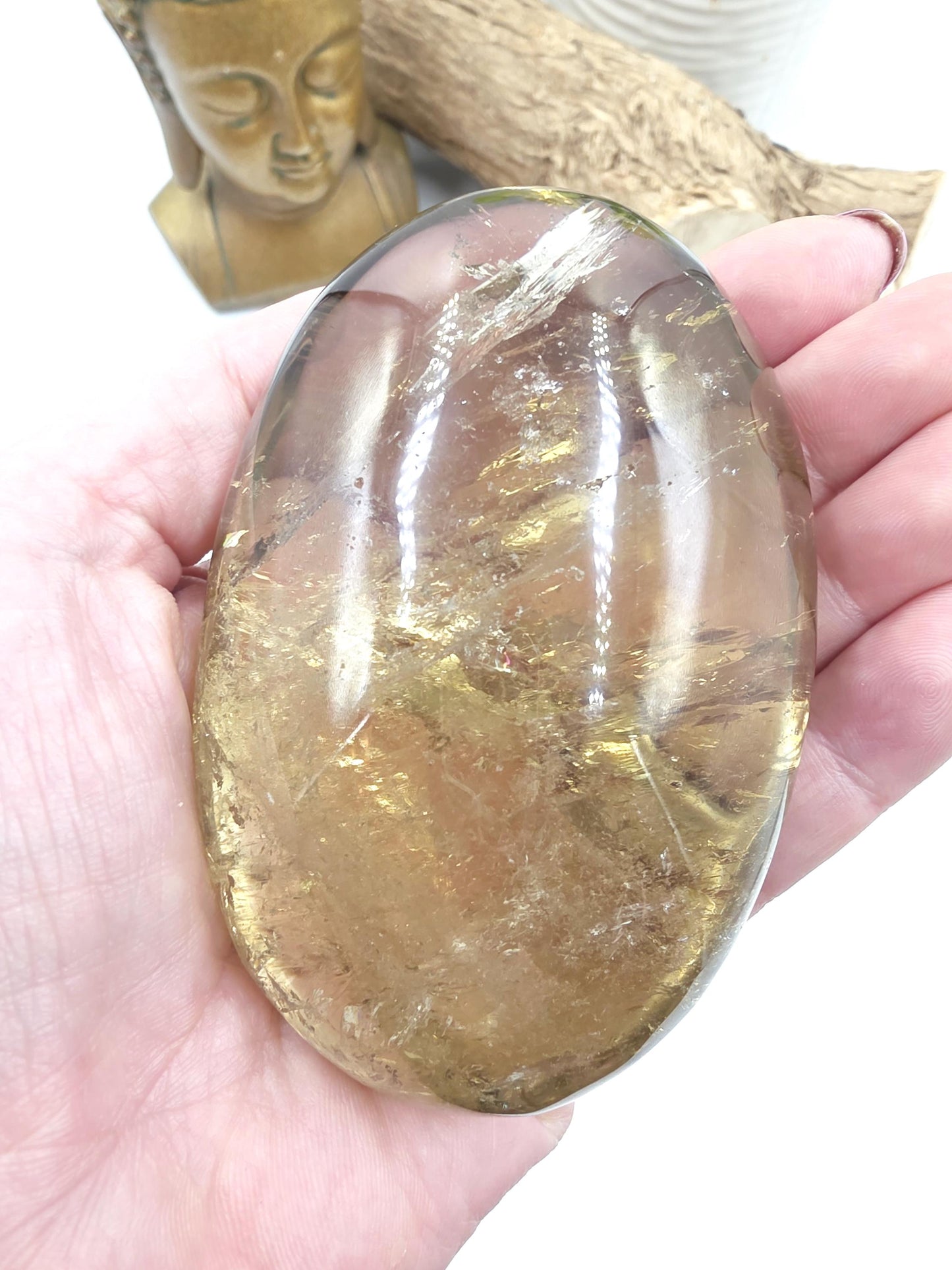 Huge Smoky Citrine Palm Stone with Rainbows – Abundance, Confidence & Solar Plexus Energy Crystal, 350g