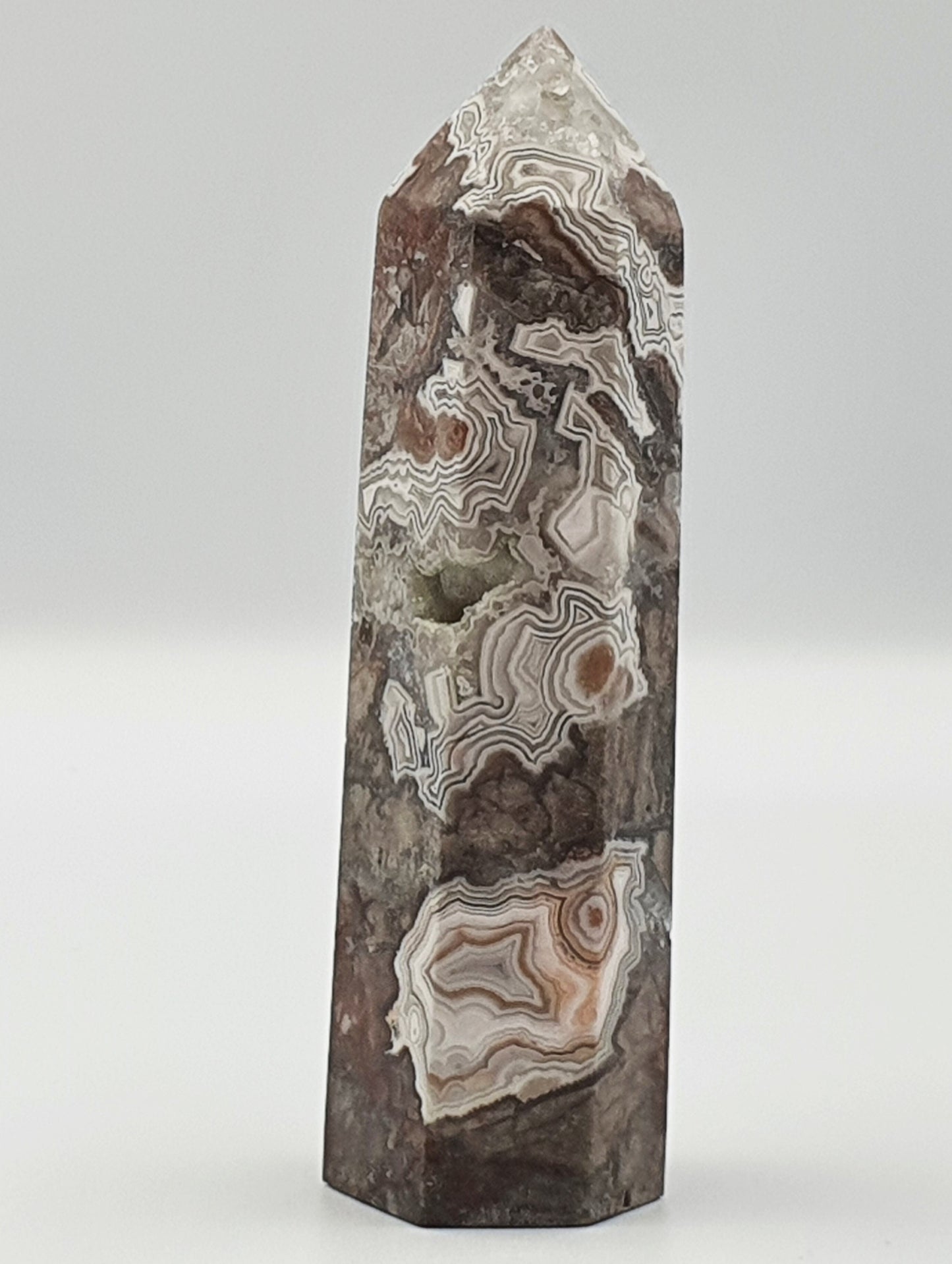 Mexican Crazy Lace Agate Tower - Sprinkled with druzy