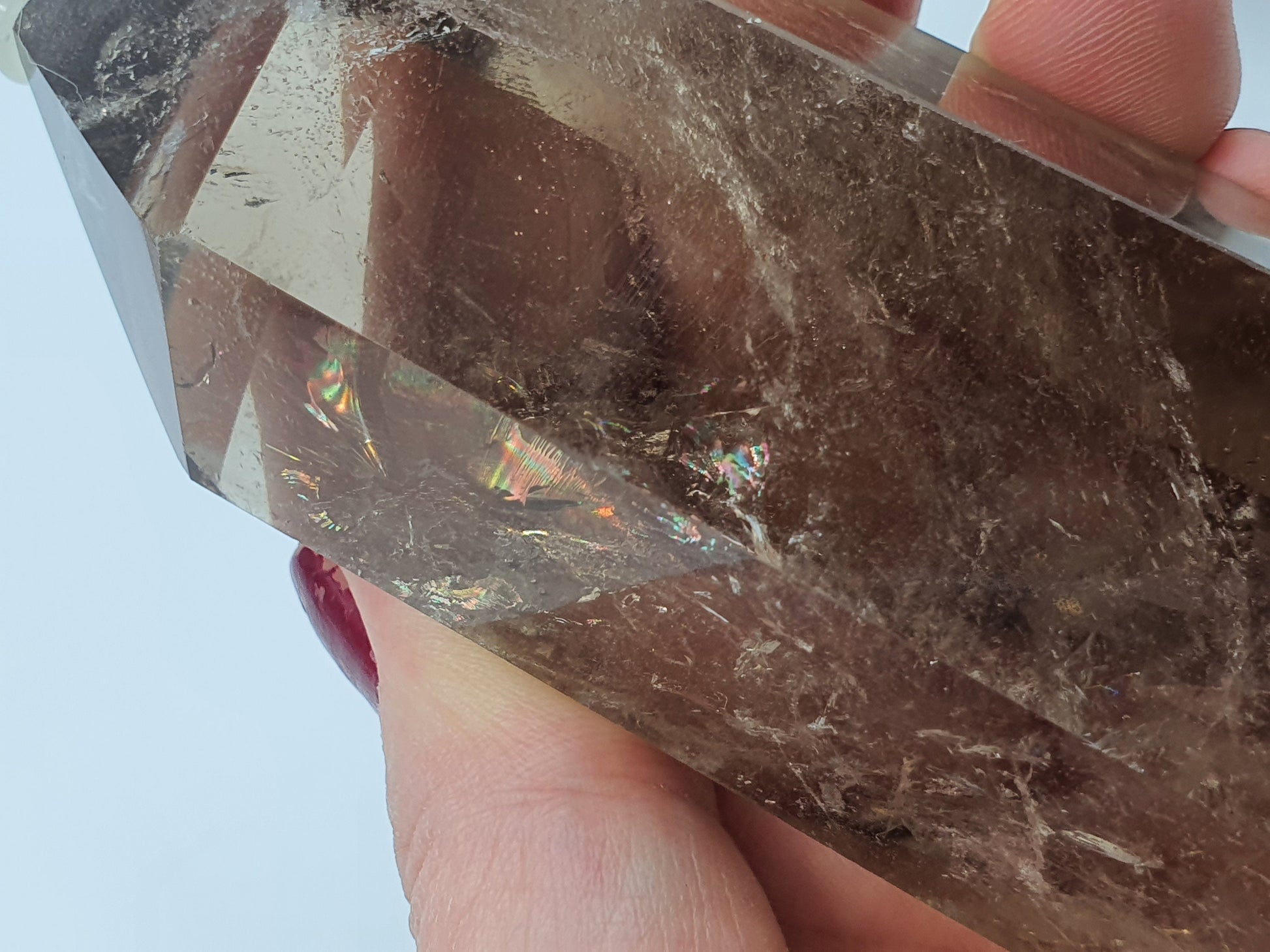 Smokey Quartz Point with rainbows