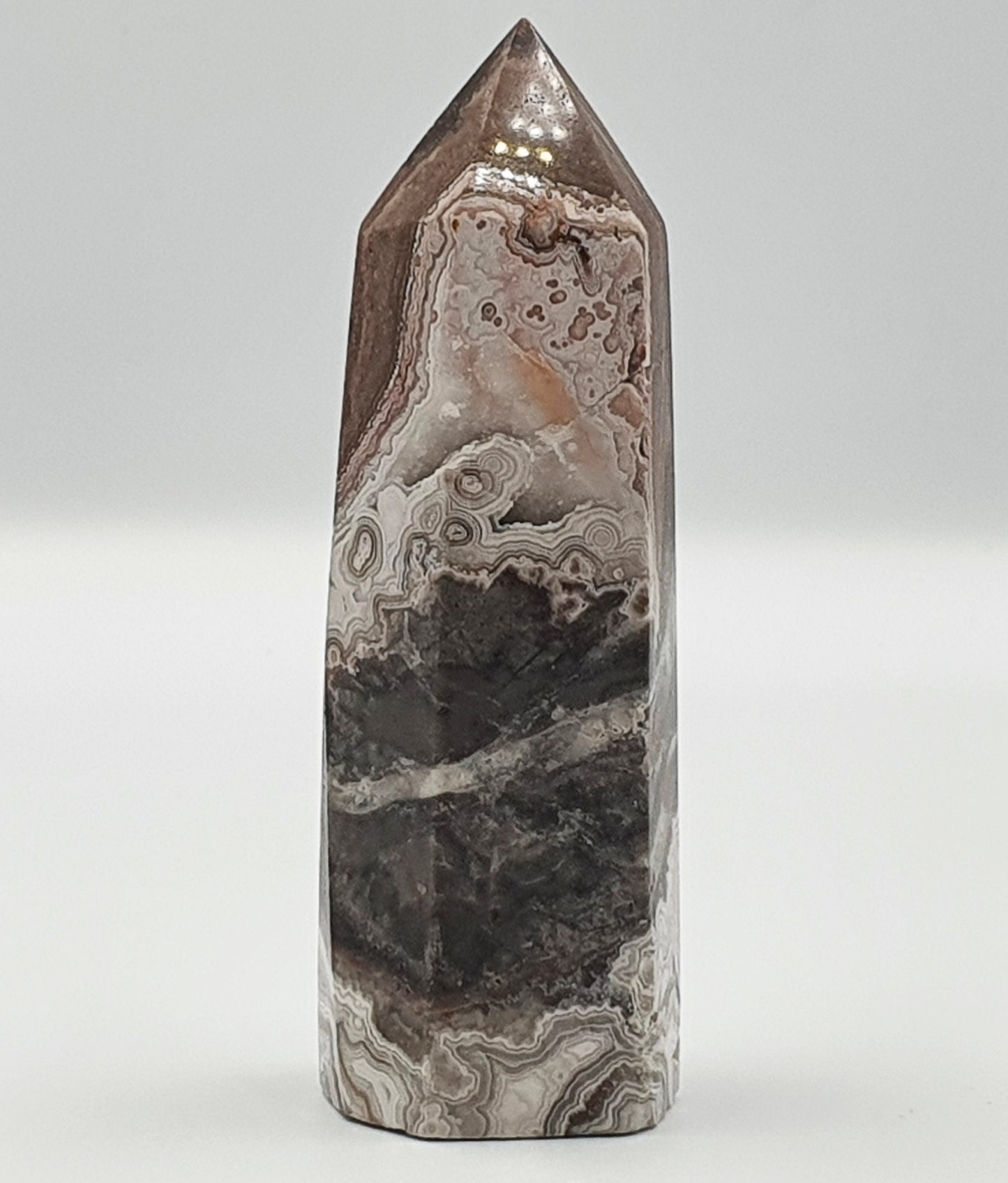 Mexican Crazy Lace Agate Tower - Sprinkled with druzy