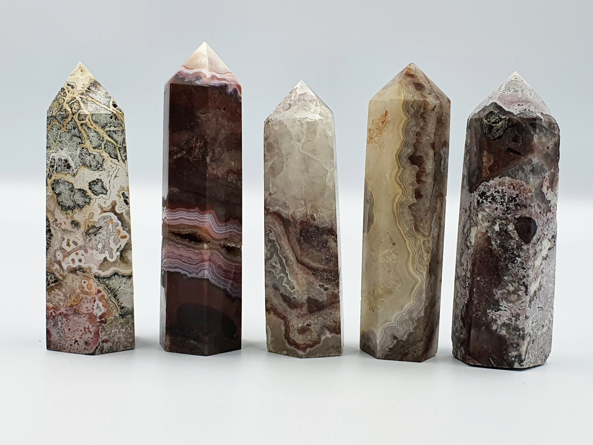 Unique Mexican Agate Crazy Lace Tower - Four Available - 8.3 to 8.8cm tall