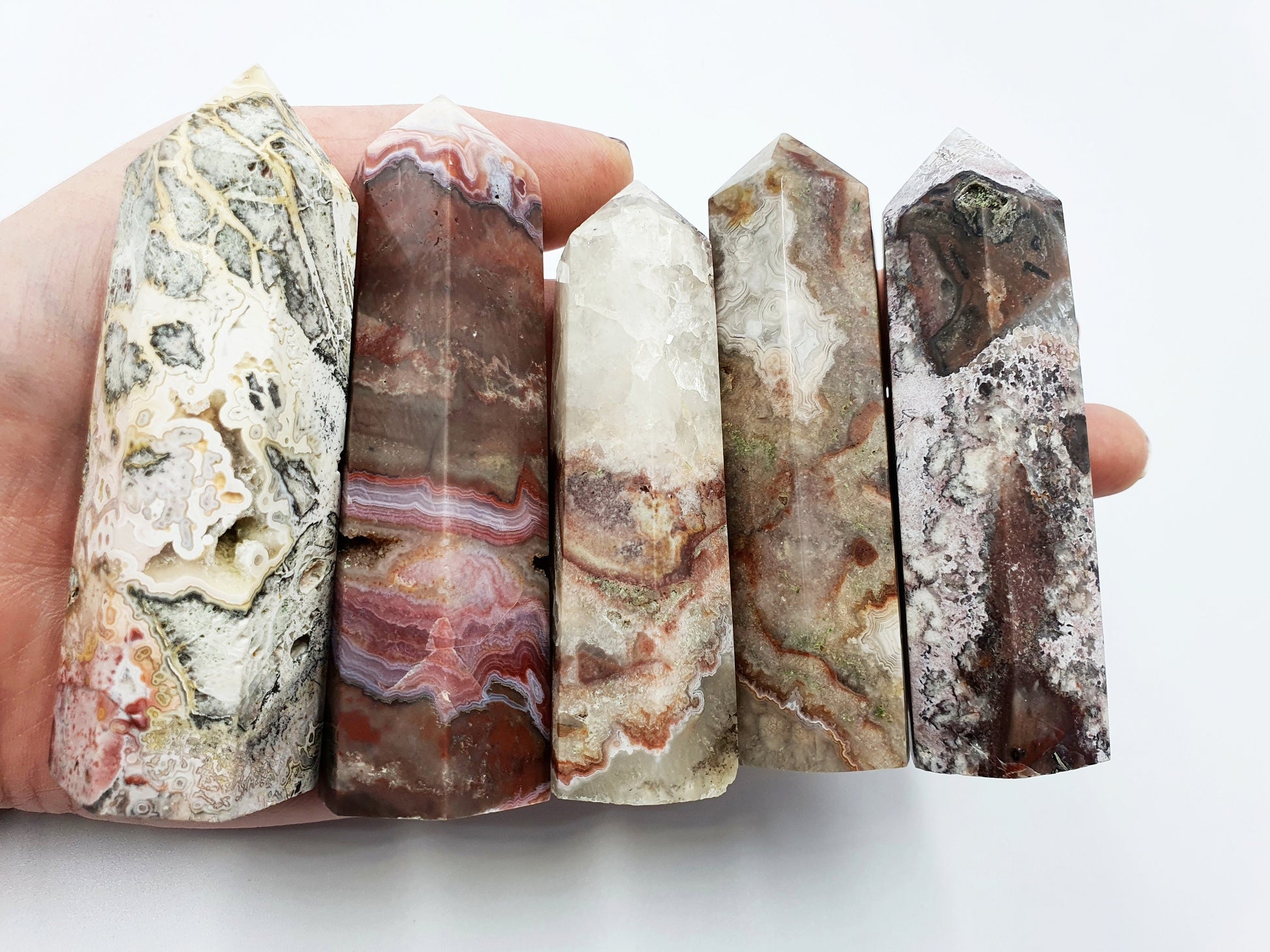 Unique Mexican Agate Crazy Lace Tower - Four Available - 8.3 to 8.8cm tall