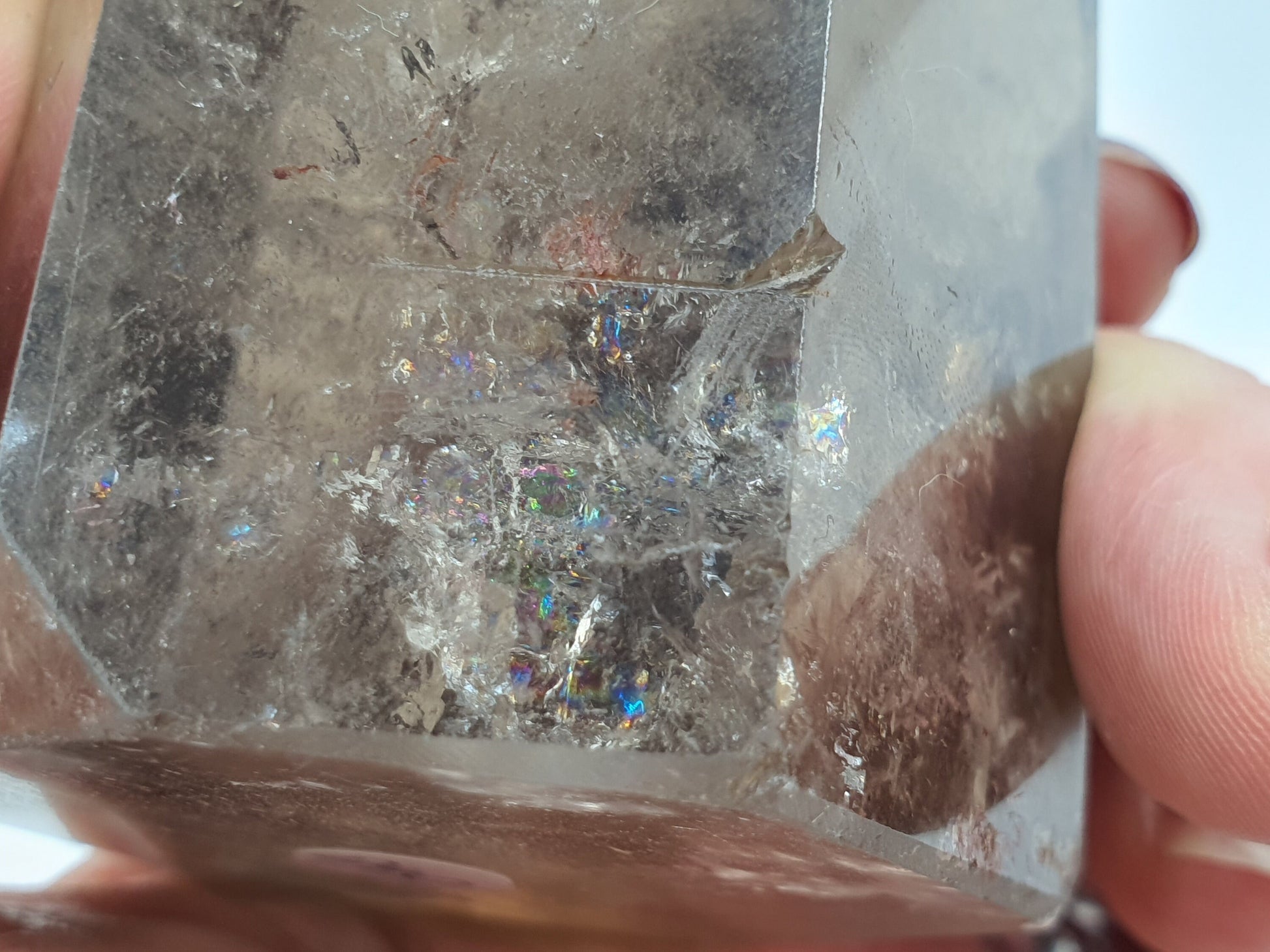 Smokey Quartz Point with rainbows