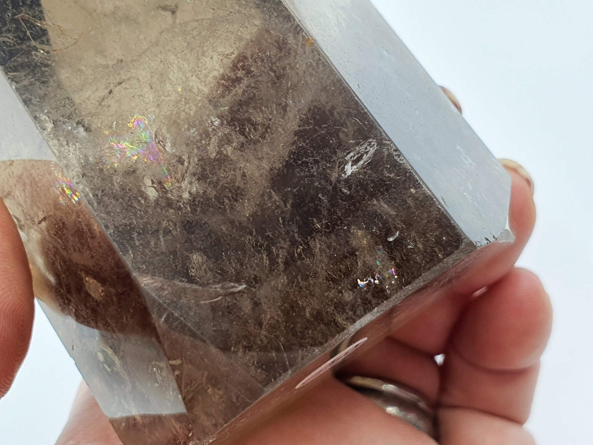 Smokey Quartz Point with rainbows