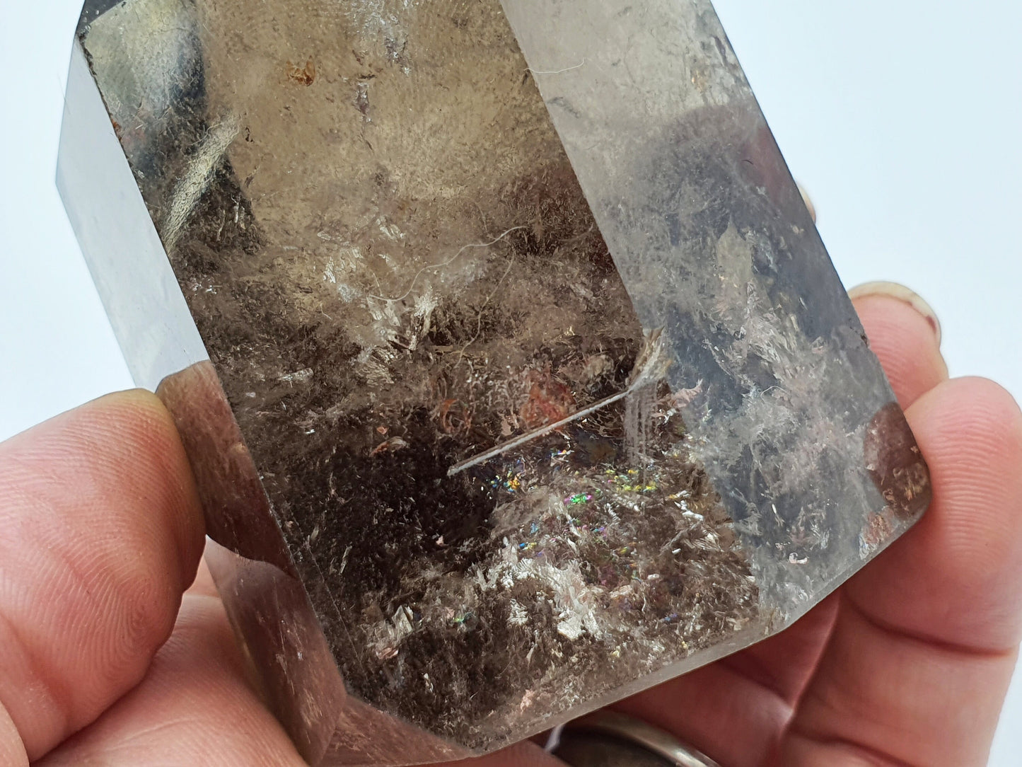 Smokey Quartz Point with rainbows