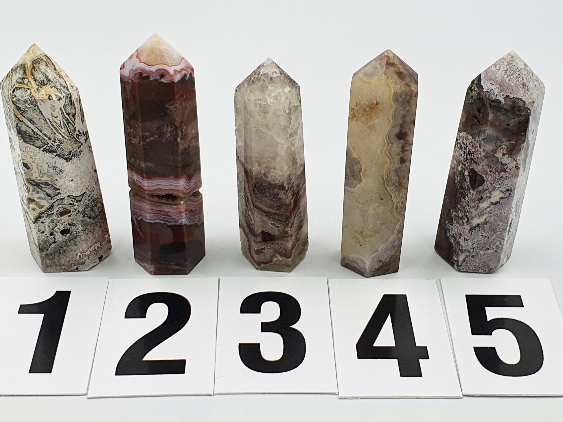 Unique Mexican Agate Crazy Lace Tower - Four Available - 8.3 to 8.8cm tall