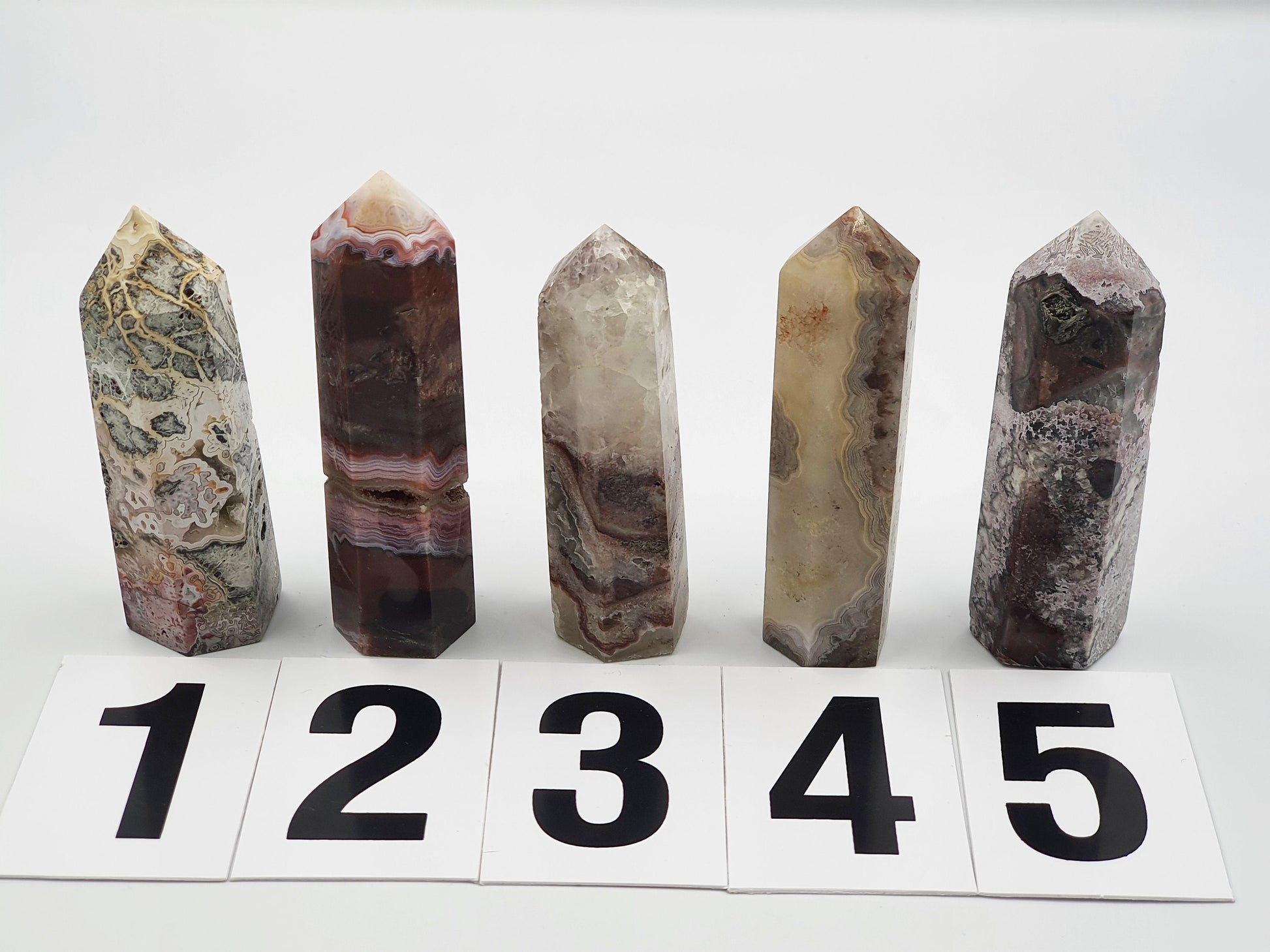 Unique Mexican Agate Crazy Lace Tower - Four Available - 8.3 to 8.8cm tall