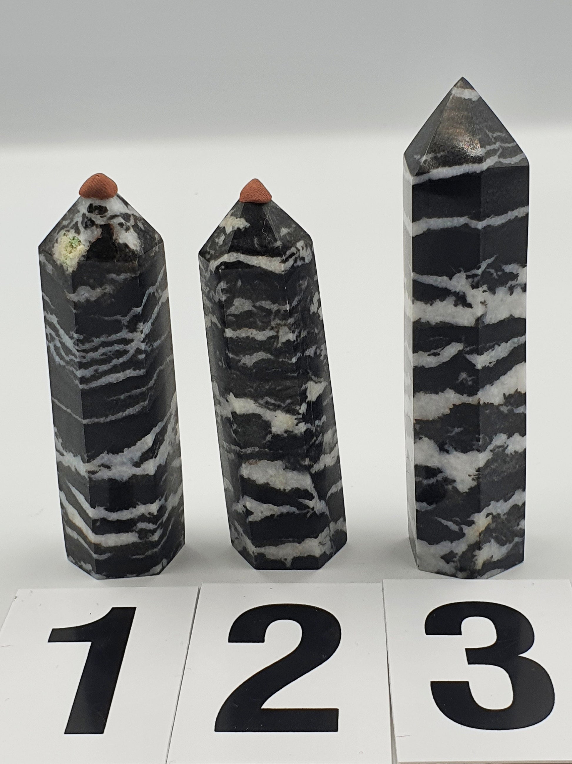 Zebra Jasper Tower - Three Available - 8.7 to 10.6 cm tall.