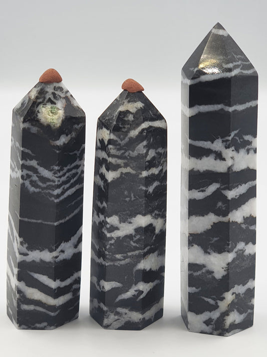 Zebra Jasper Tower - Three Available - 8.7 to 10.6 cm tall.