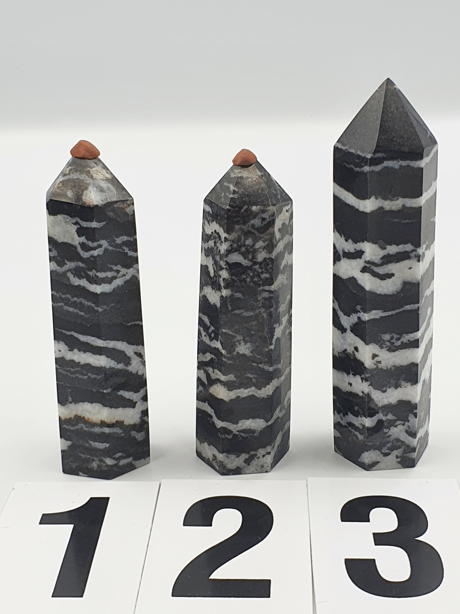 Zebra Jasper Tower - Three Available - 8.7 to 10.6 cm tall.