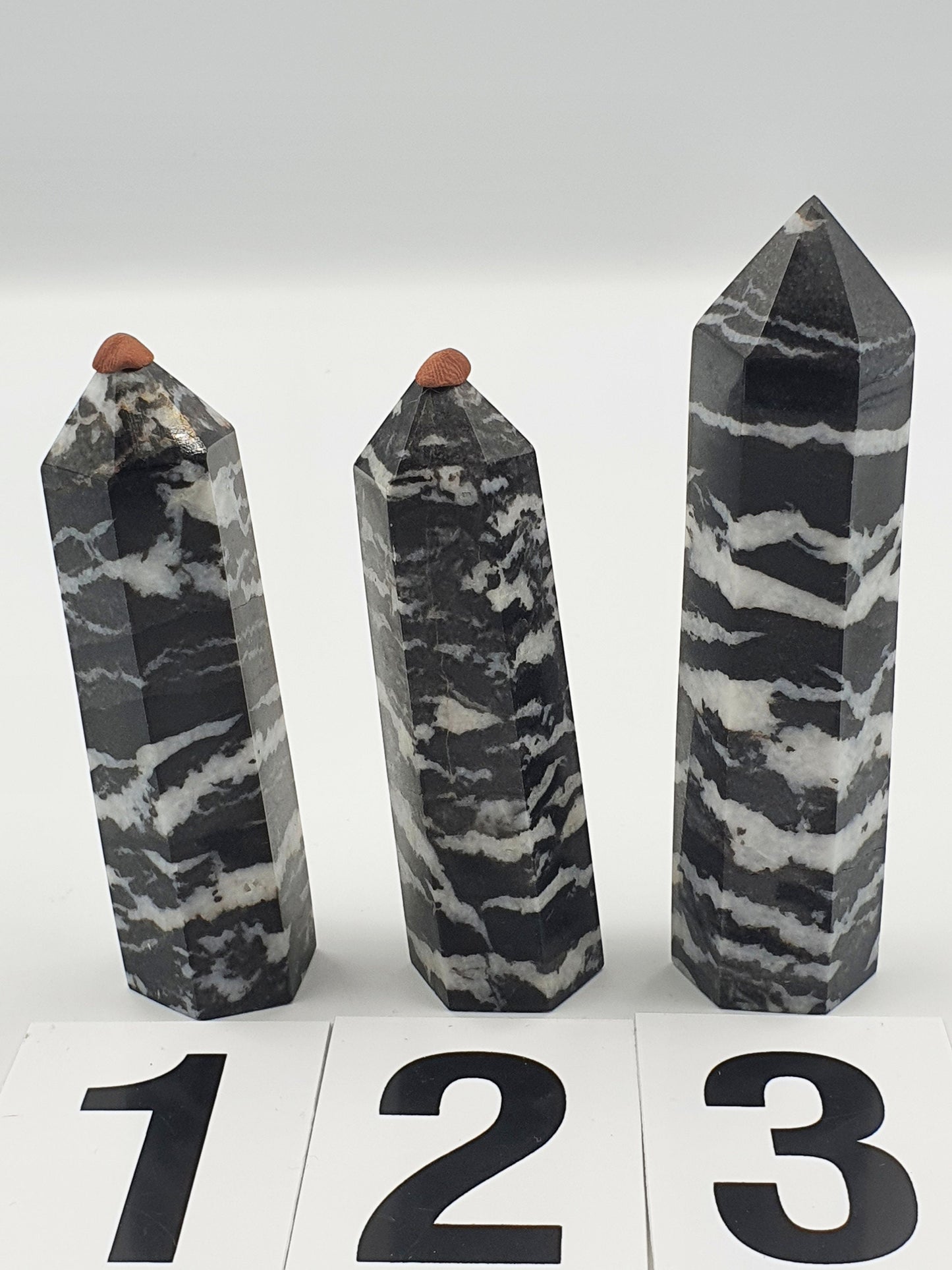 Zebra Jasper Tower - Three Available - 8.7 to 10.6 cm tall.