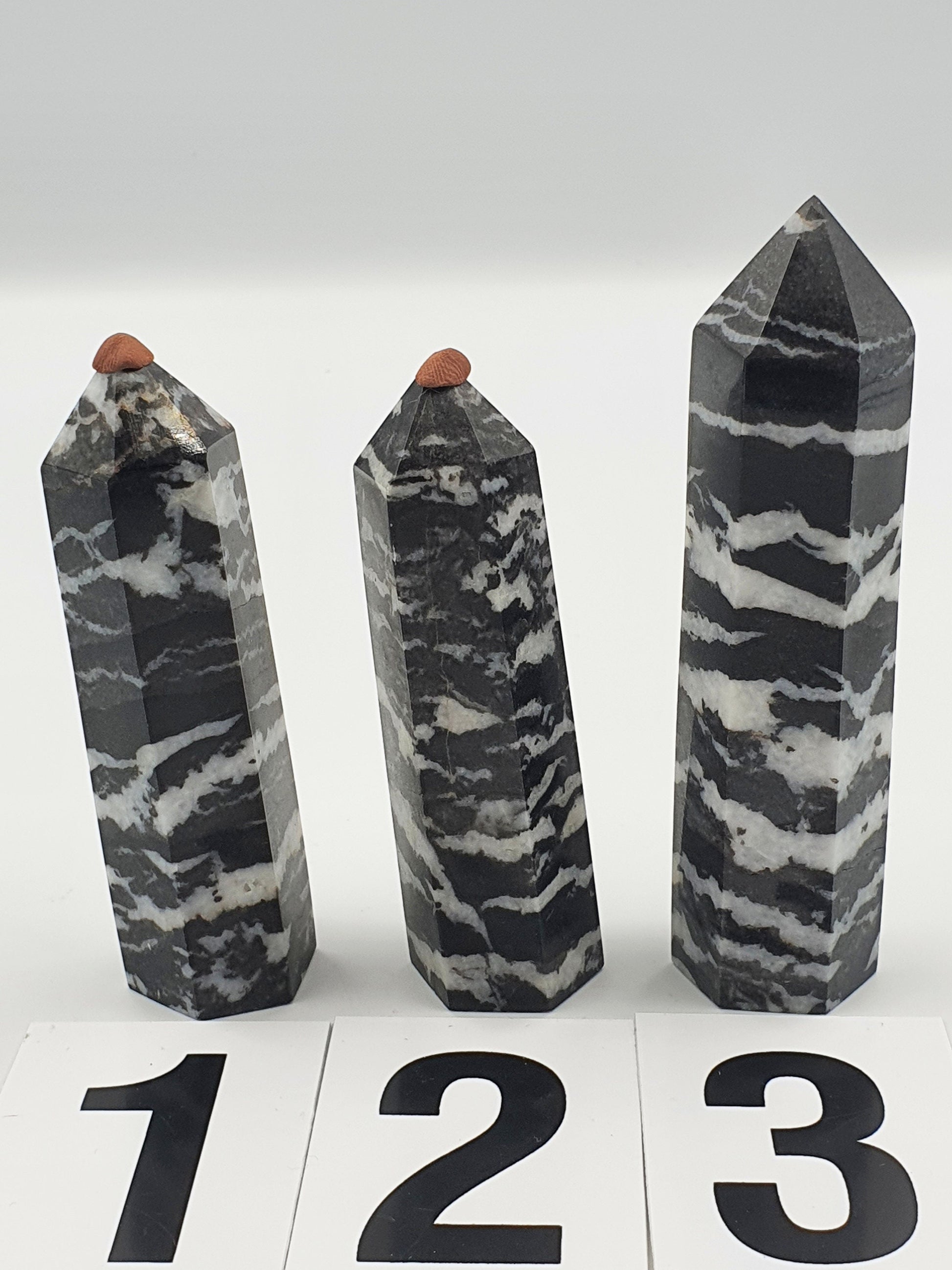 Zebra Jasper Tower - Three Available - 8.7 to 10.6 cm tall.