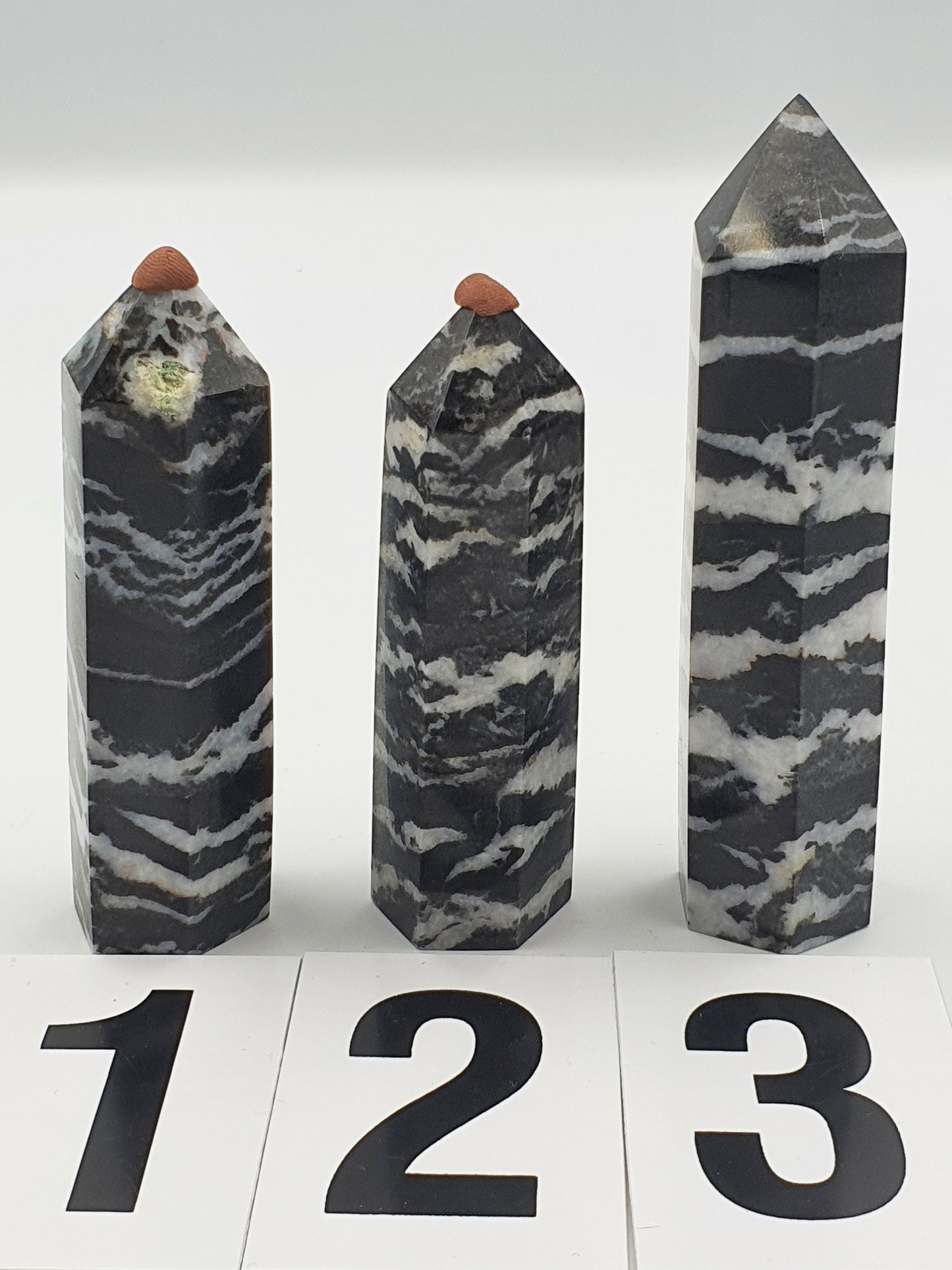 Zebra Jasper Tower - Three Available - 8.7 to 10.6 cm tall.