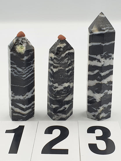 Zebra Jasper Tower - Three Available - 8.7 to 10.6 cm tall.