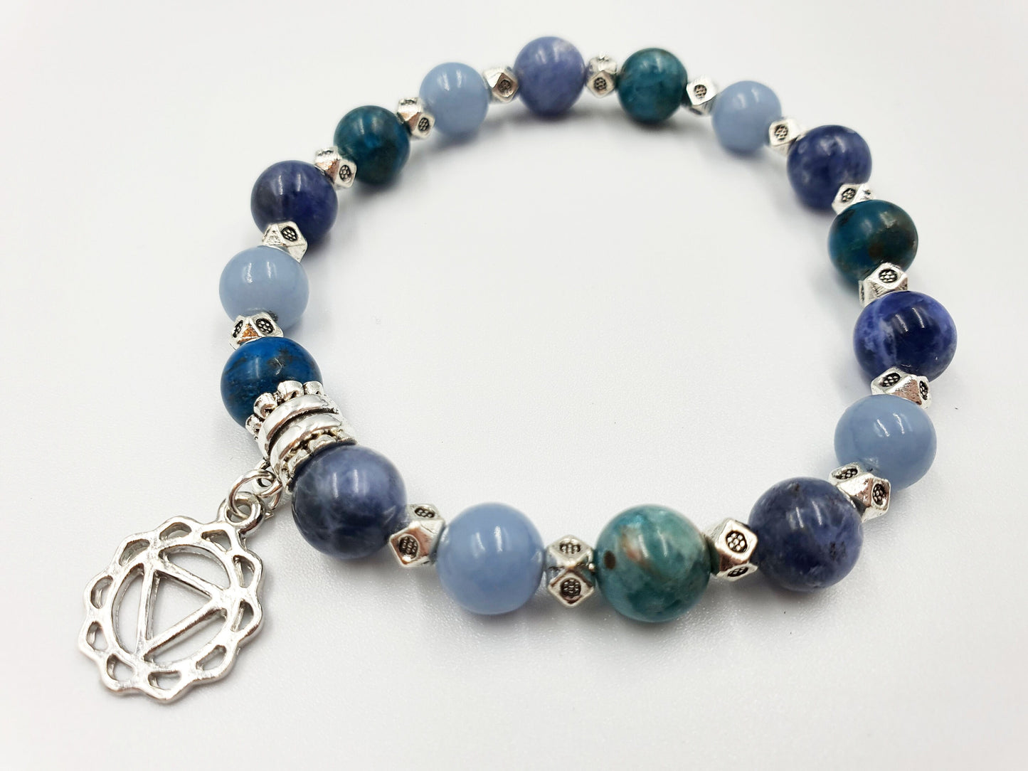 Weight Loss and Maintenance Crystal Healing Bracelet with Chakra Charm (Angelite, Blue Apatite and Sodalite)