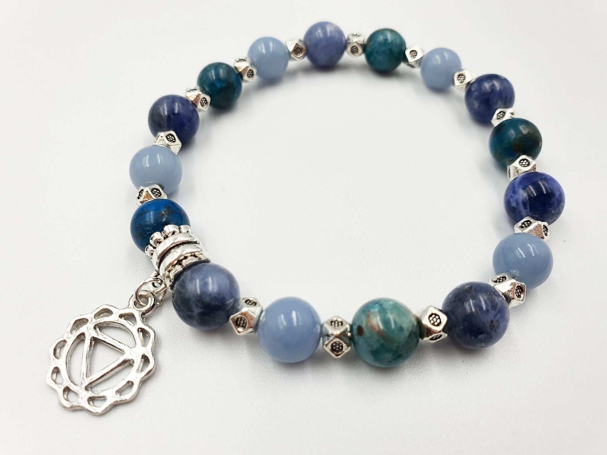 Weight Loss and Maintenance Crystal Healing Bracelet with Chakra Charm (Angelite, Blue Apatite and Sodalite)