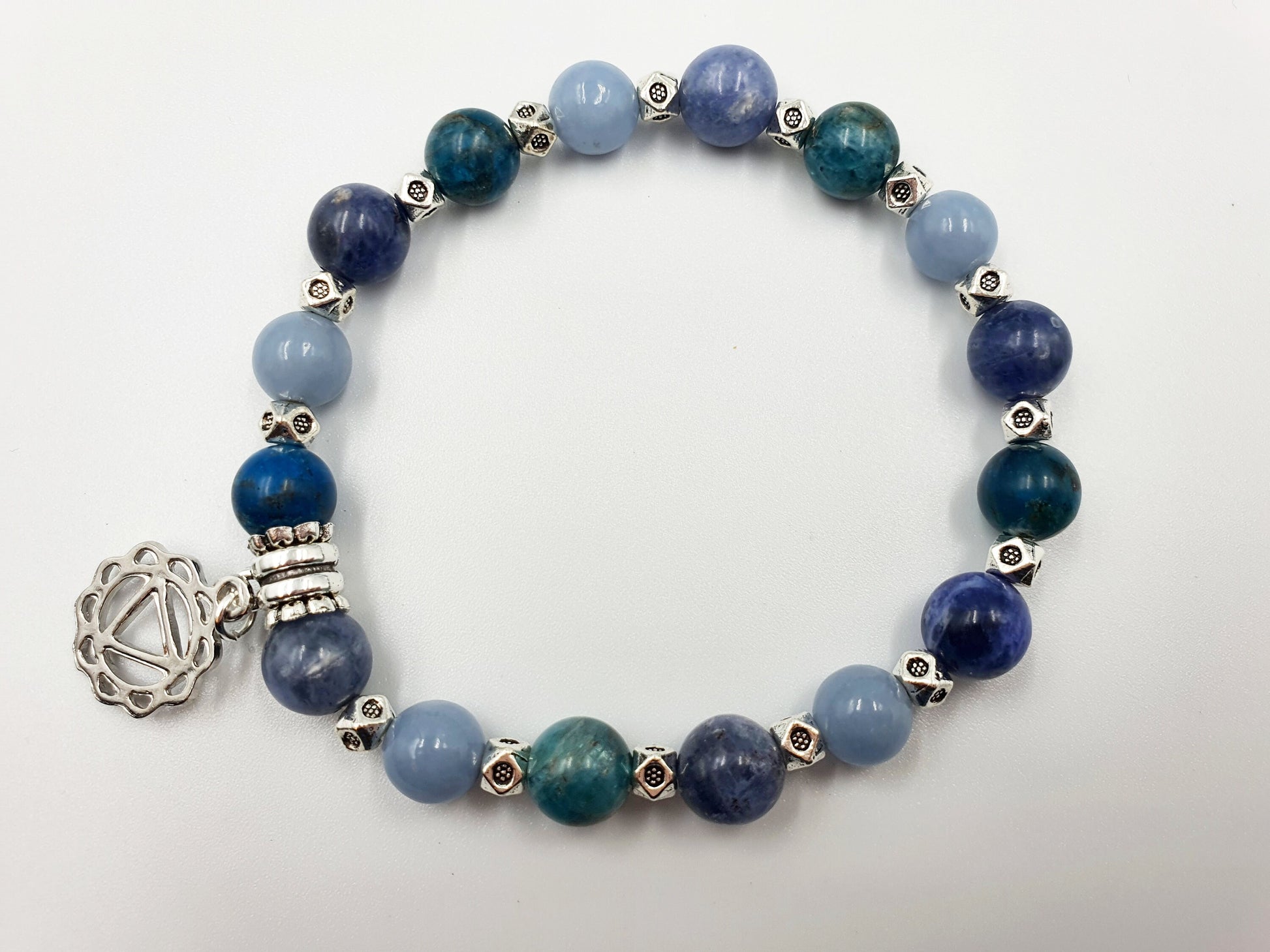Weight Loss and Maintenance Crystal Healing Bracelet with Chakra Charm (Angelite, Blue Apatite and Sodalite)
