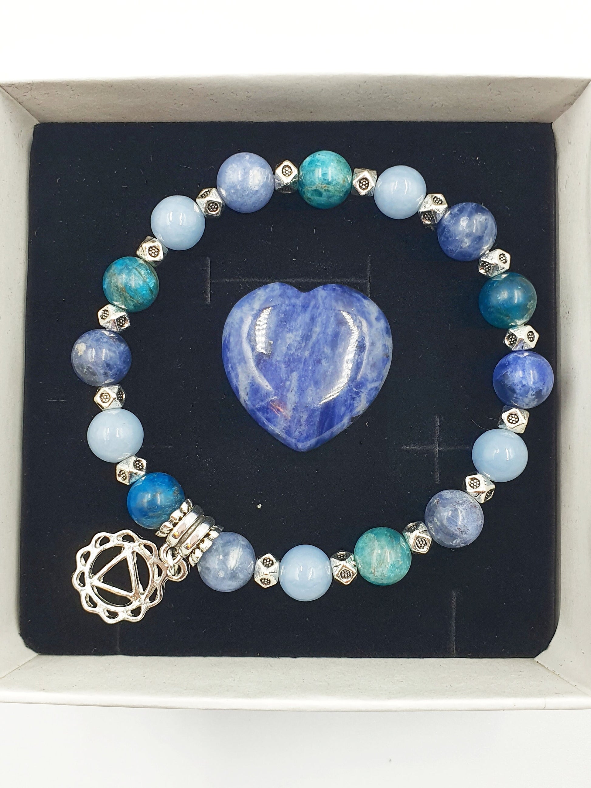 Weight Loss and Maintenance Crystal Healing Bracelet with Chakra Charm (Angelite, Blue Apatite and Sodalite)
