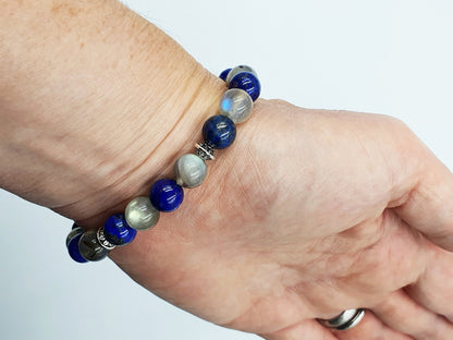 Period Pain Support Crystal Healing Bracelet with Chakra Charm (Lapis Lazuli and Labradorite)