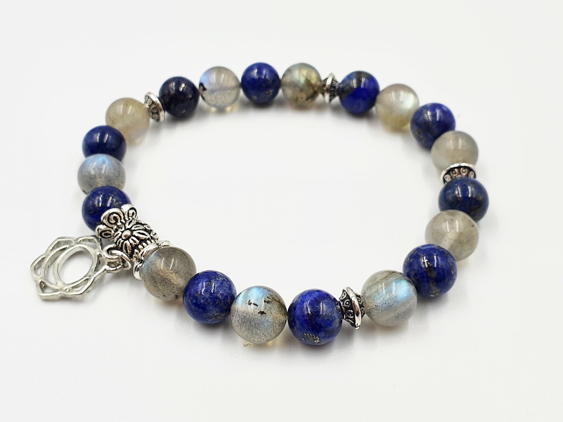 Period Pain Support Crystal Healing Bracelet with Chakra Charm (Lapis Lazuli and Labradorite)
