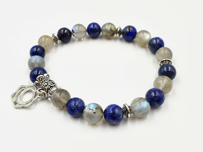 Period Pain Support Crystal Healing Bracelet with Chakra Charm (Lapis Lazuli and Labradorite)