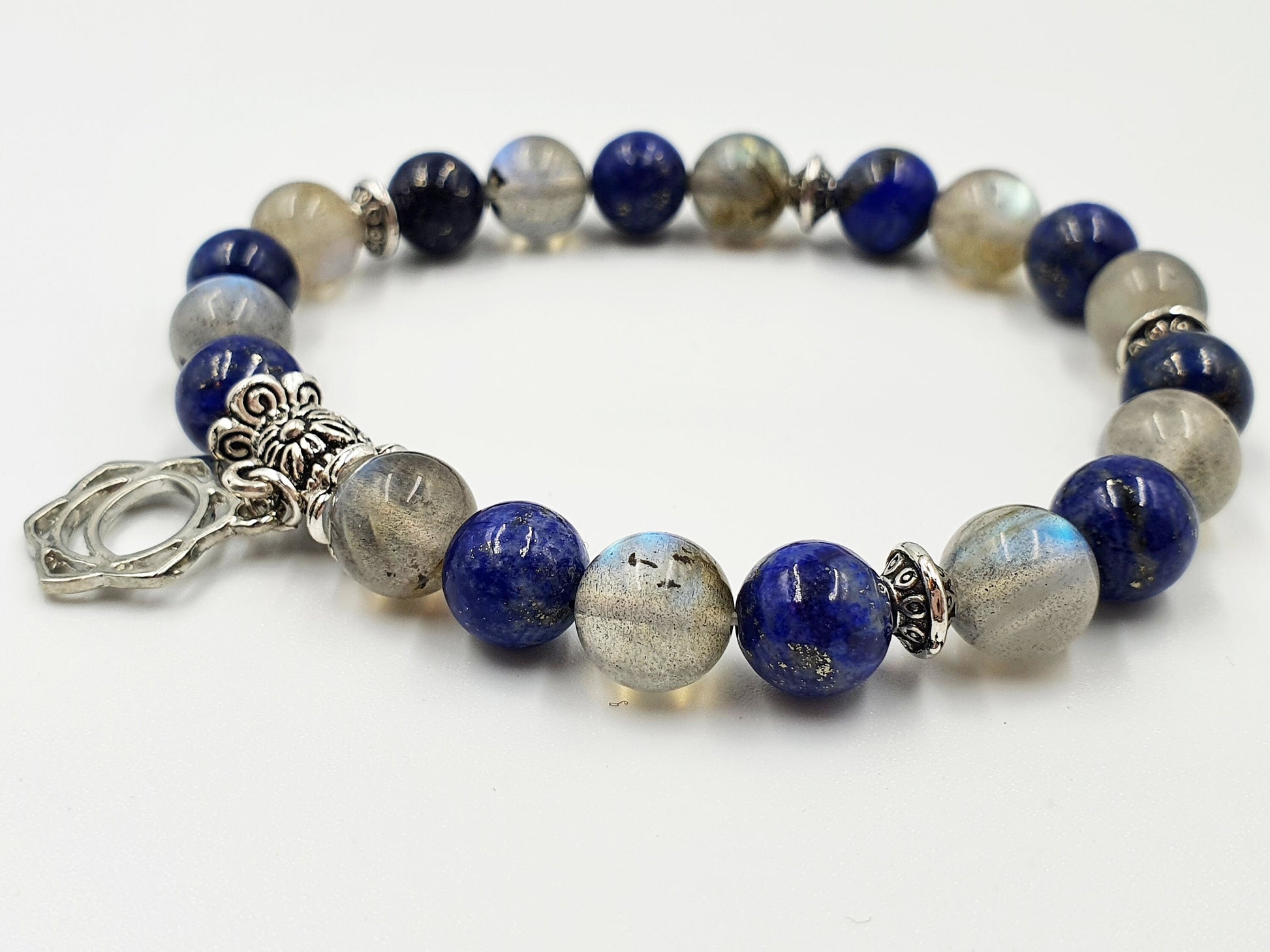 Period Pain Support Crystal Healing Bracelet with Chakra Charm (Lapis Lazuli and Labradorite)