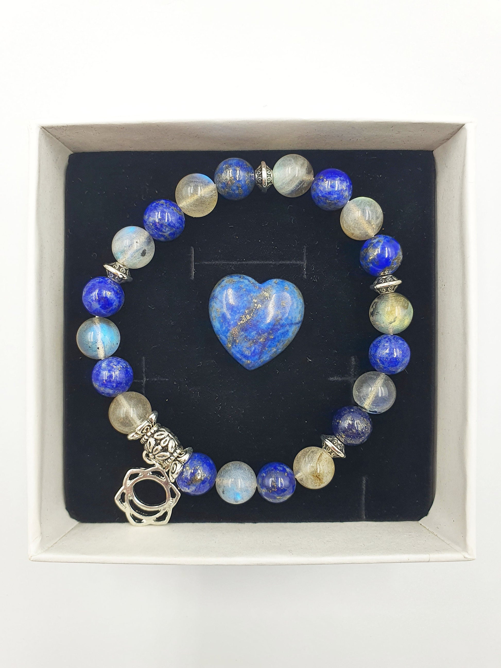 Period Pain Support Crystal Healing Bracelet with Chakra Charm (Lapis Lazuli and Labradorite)
