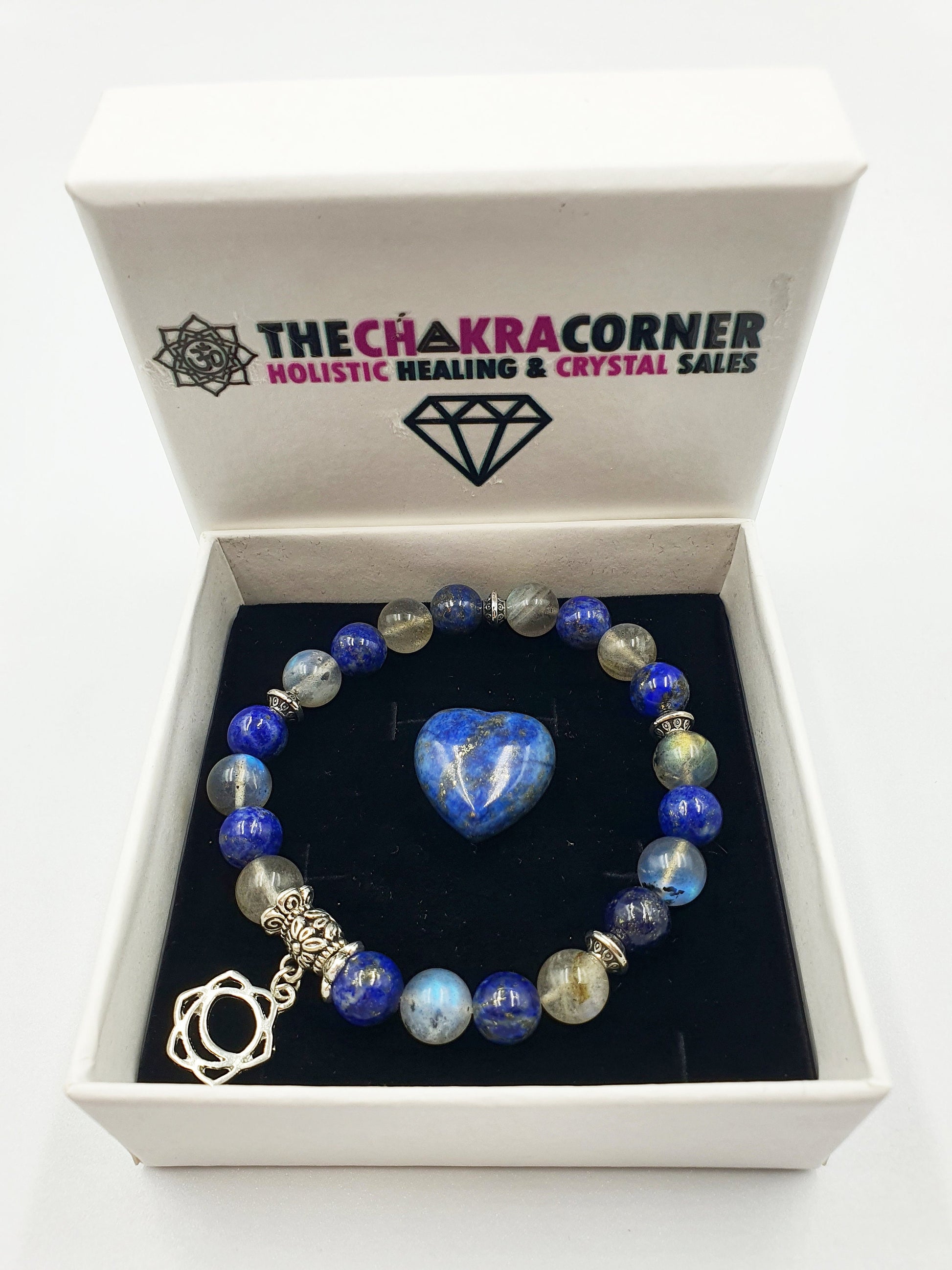 Period Pain Support Crystal Healing Bracelet with Chakra Charm (Lapis Lazuli and Labradorite)