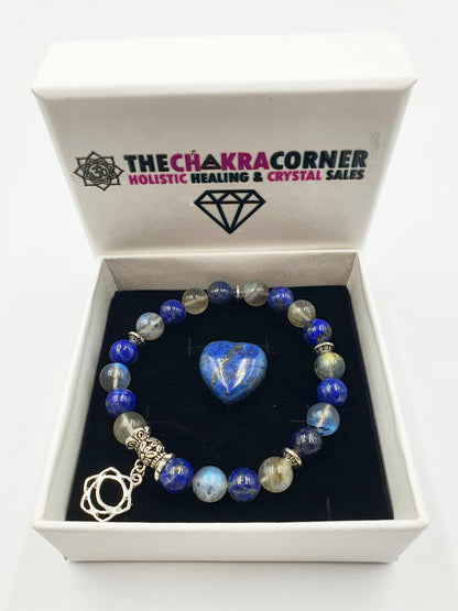 Period Pain Support Crystal Healing Bracelet with Chakra Charm (Lapis Lazuli and Labradorite)
