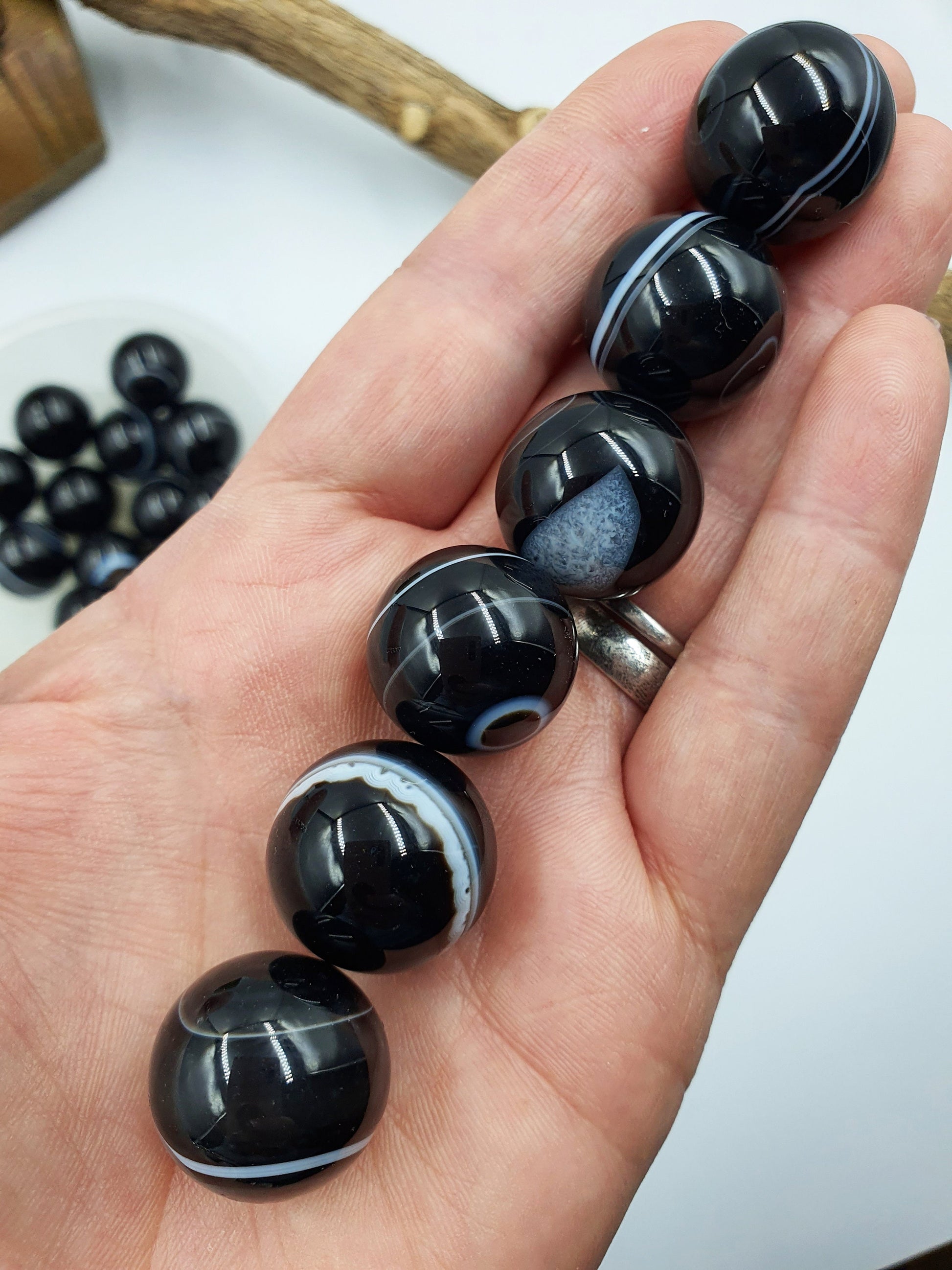 Black Banded Agate Mini Crystal Sphere - approx 20mm