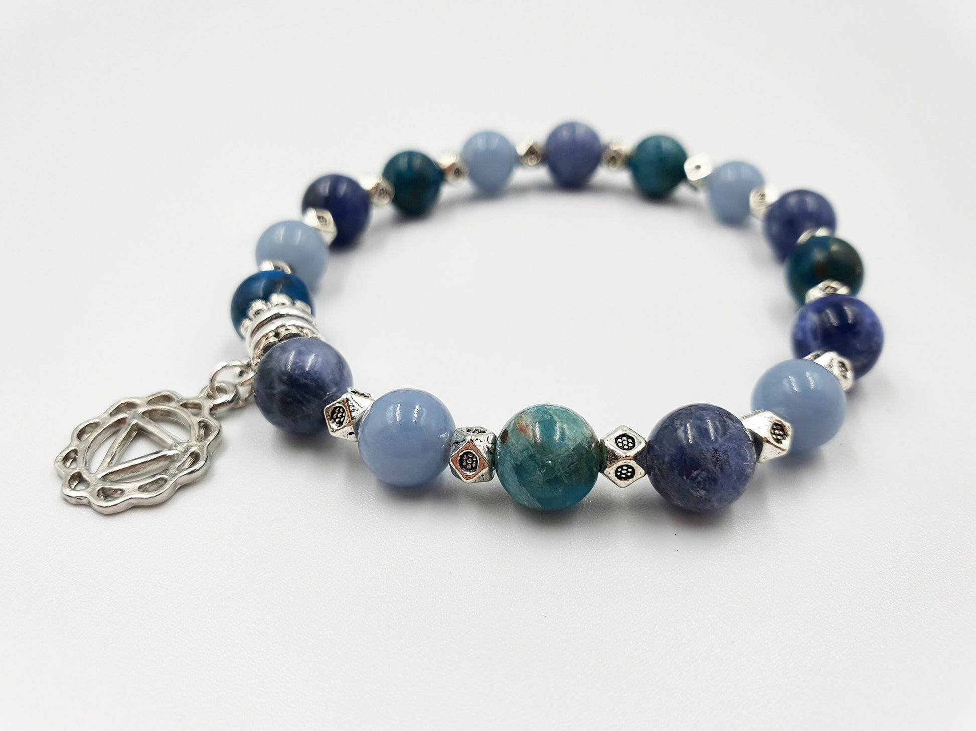 Weight Loss and Maintenance Crystal Healing Bracelet with Chakra Charm (Angelite, Blue Apatite and Sodalite)